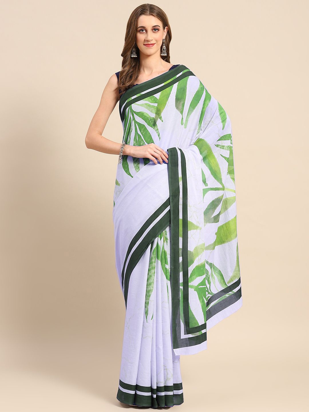 

BUTA BUTI Floral Pure Cotton Saree, Green