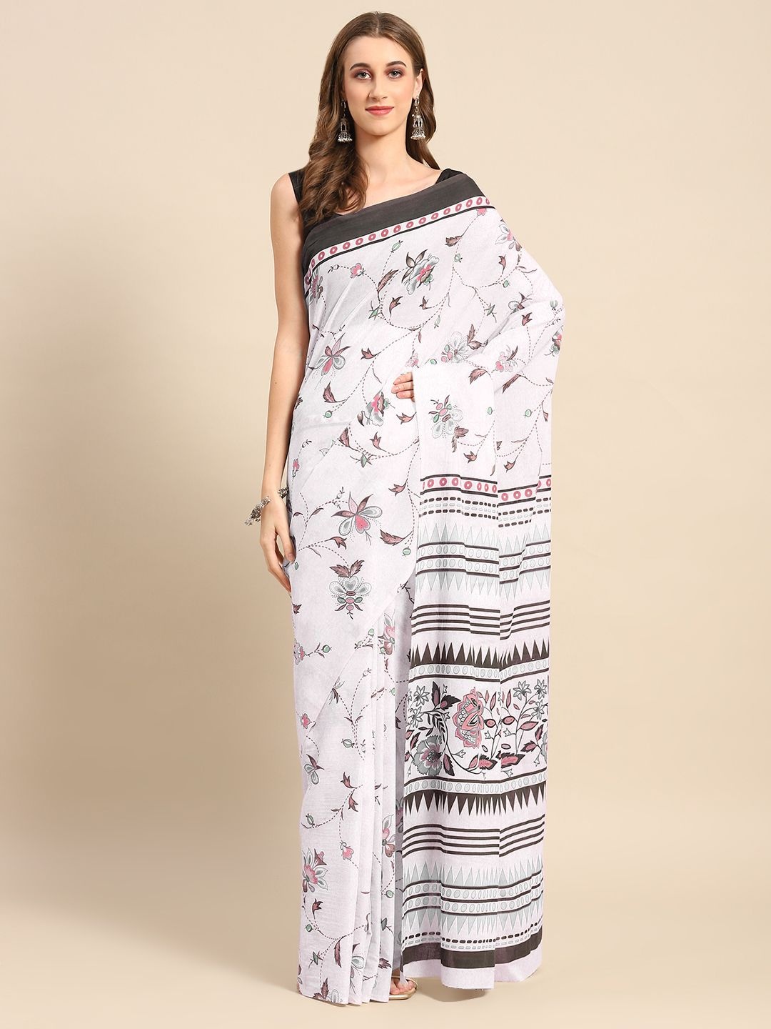 

BUTA BUTI Ethnic Motif Pure Cotton Saree, White