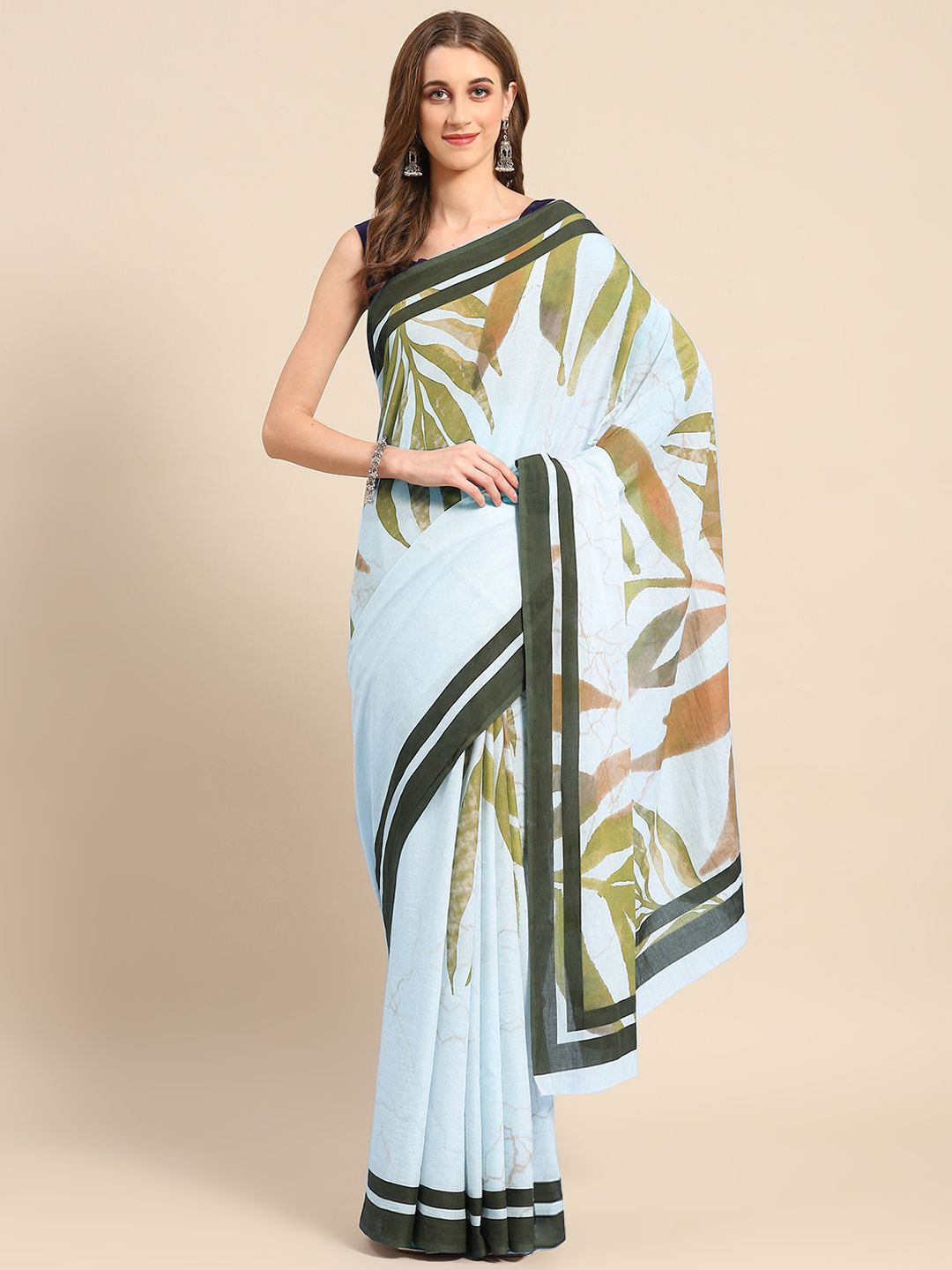 

BUTA BUTI Floral Pure Cotton Saree, Green
