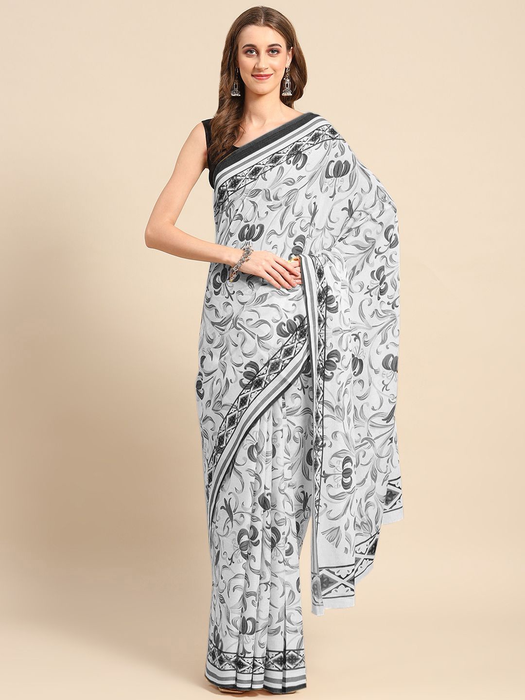 

BUTA BUTI Ethnic Motif Pure Cotton Saree, Black