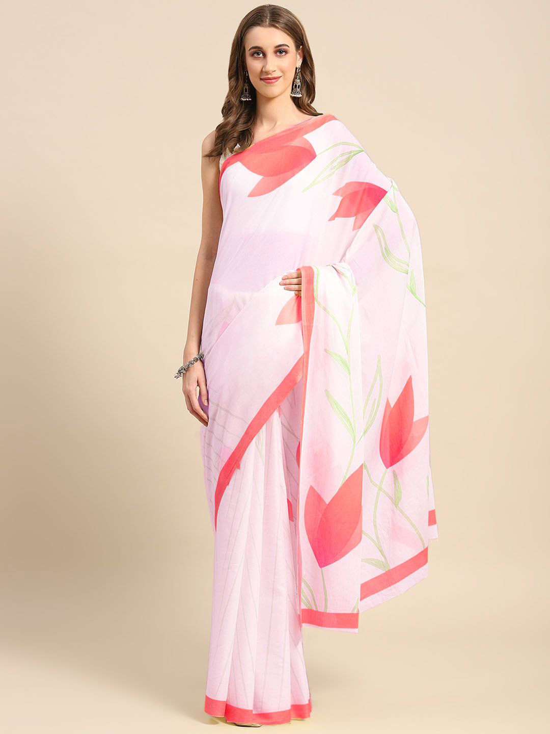 

BUTA BUTI Floral Pure Cotton Saree, Red