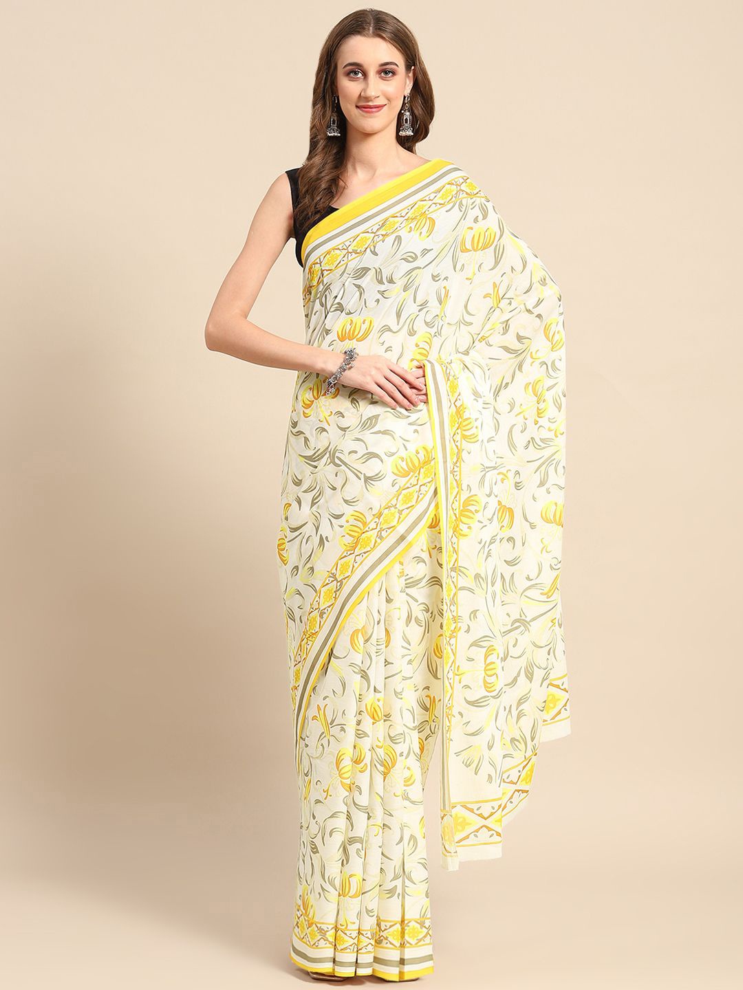 

BUTA BUTI Ethnic Motif Pure Cotton Saree, Yellow