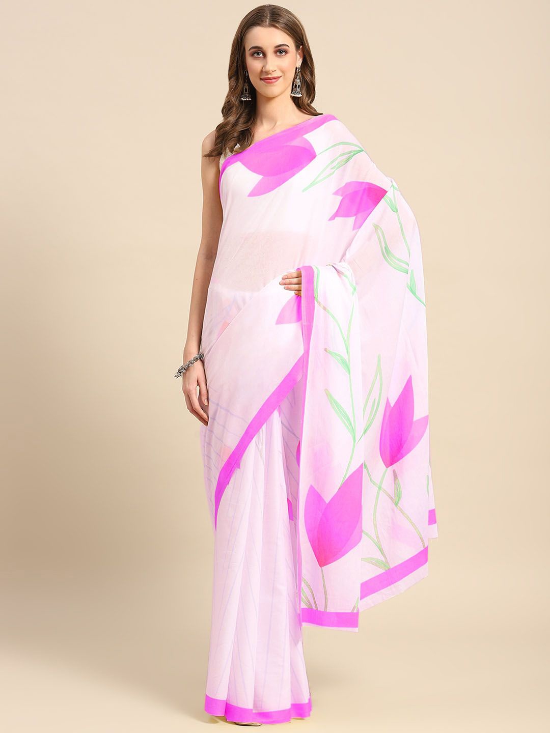 

BUTA BUTI Floral Pure Cotton Saree, Pink