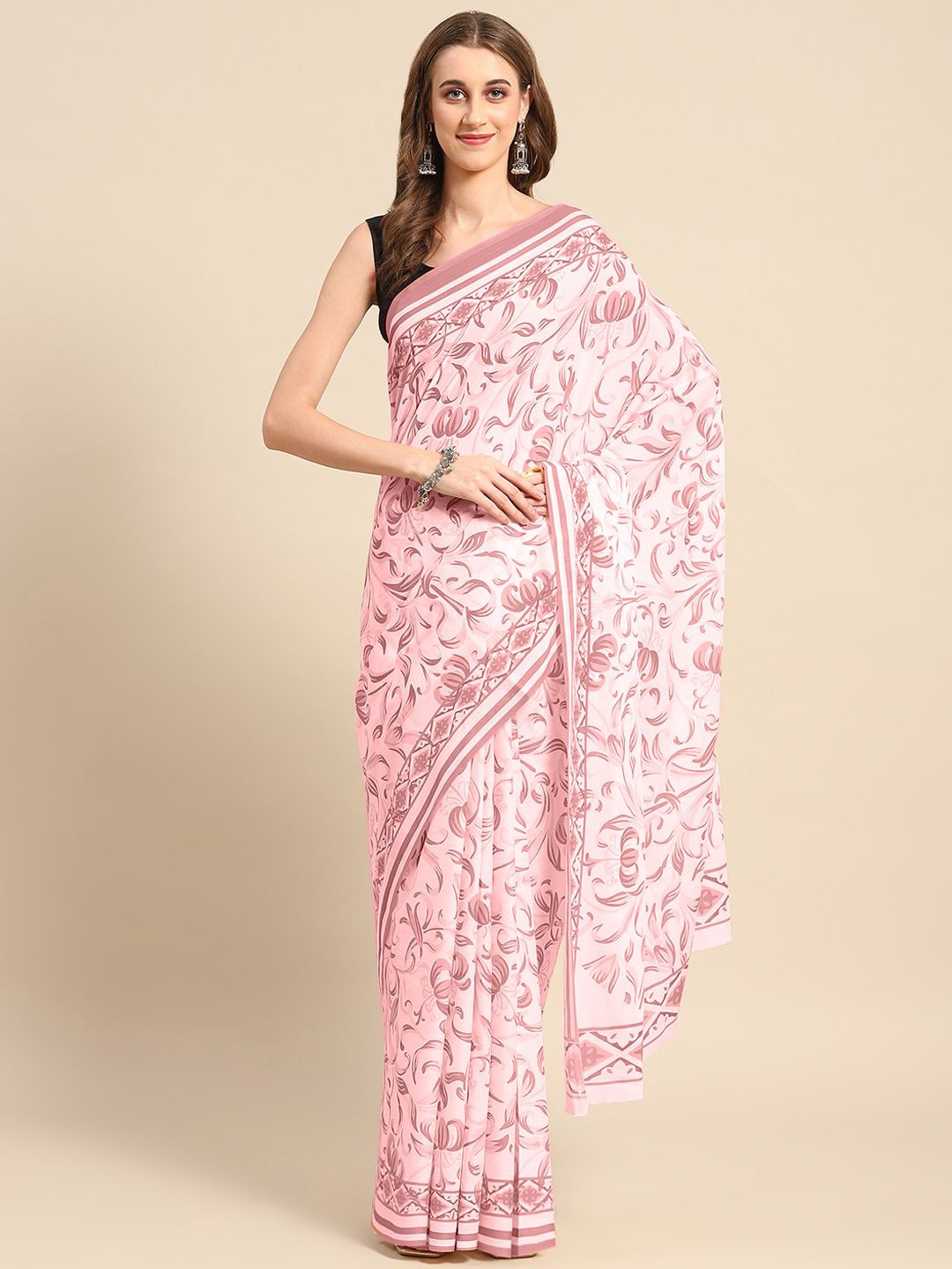 

BUTA BUTI Ethnic Motif Pure Cotton Saree, Peach