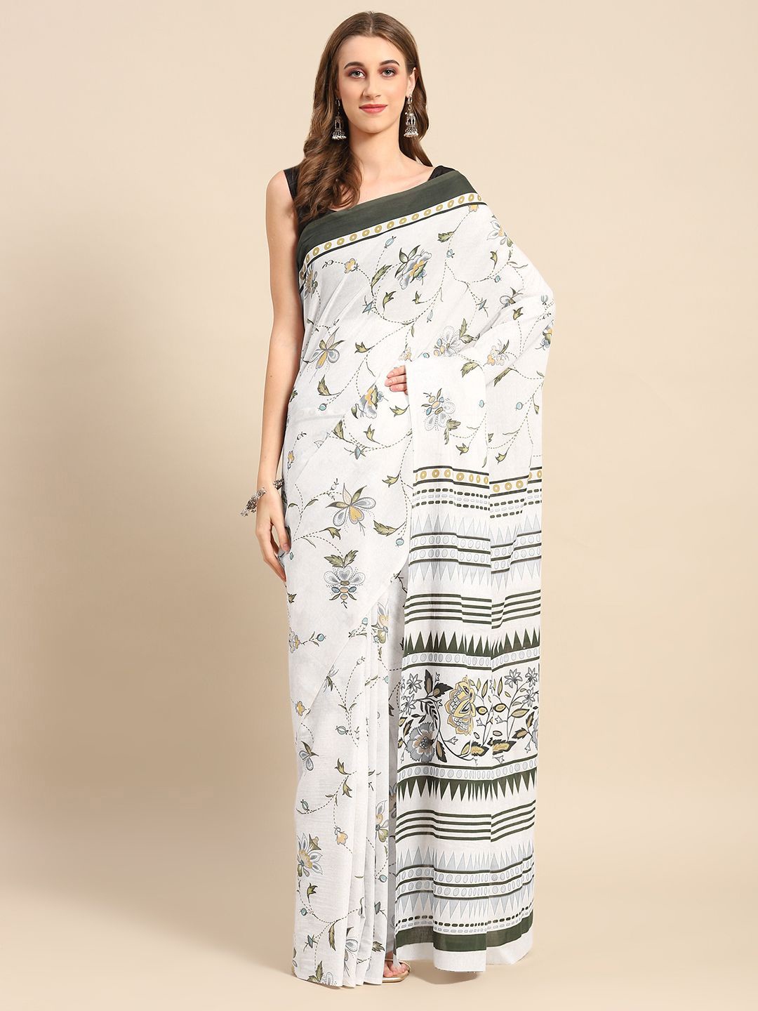 

BUTA BUTI Ethnic Motif Pure Cotton Saree, White