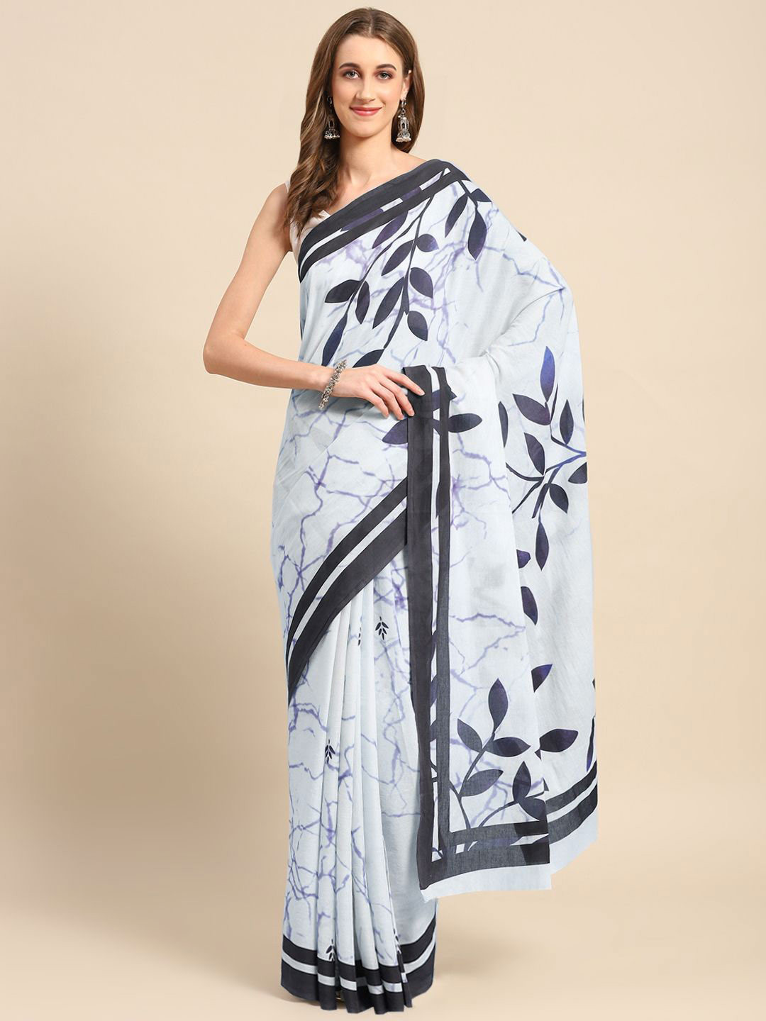 

BUTA BUTI Floral Pure Cotton Saree, Black