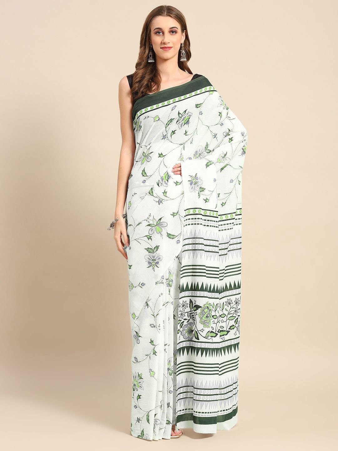

BUTA BUTI Ethnic Motif Pure Cotton Saree, Green