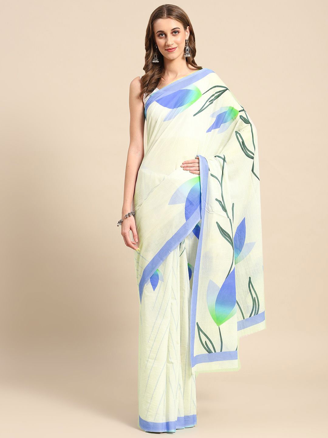 

BUTA BUTI Floral Pure Cotton Saree, Blue