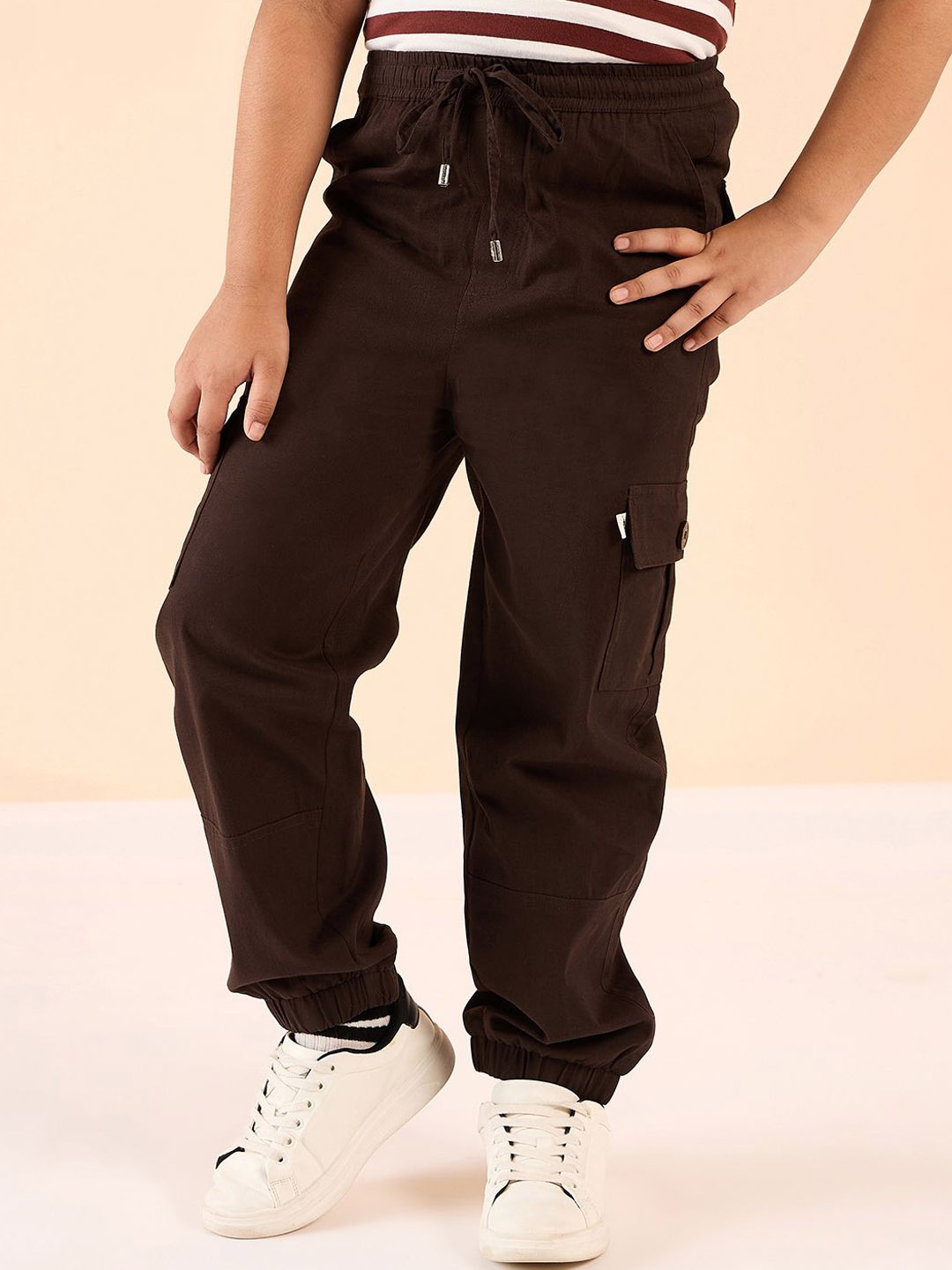 

Stylo Bug Boys Cotton Ankle Length Solid Cargos, Coffee brown