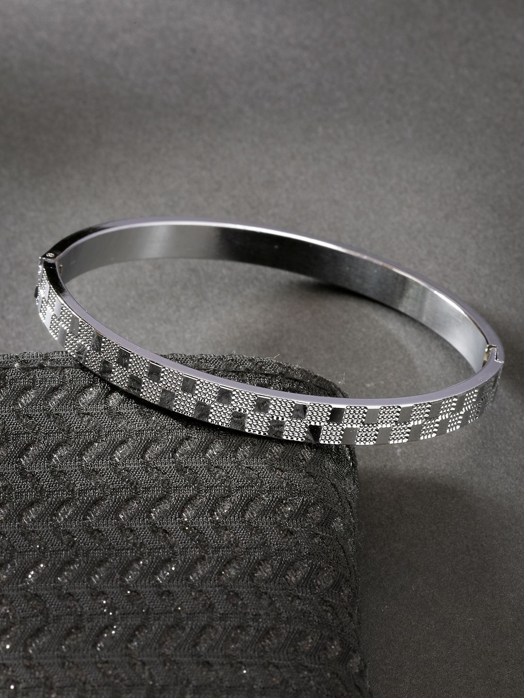

NVR Men Silver-Plated Stainless Steel Kada Bracelet