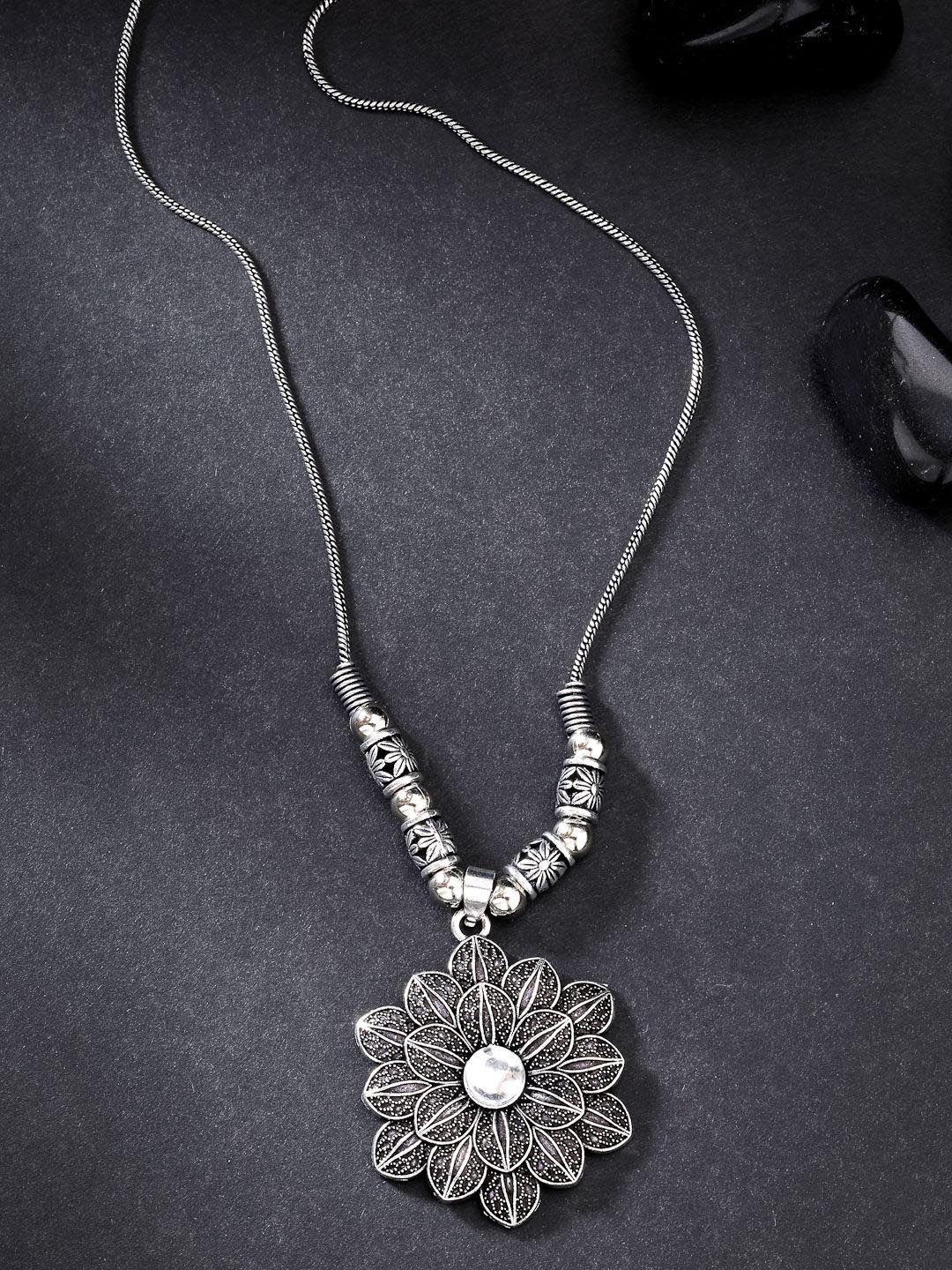 

NVR German Silver Floral Shape Pendant With Chain