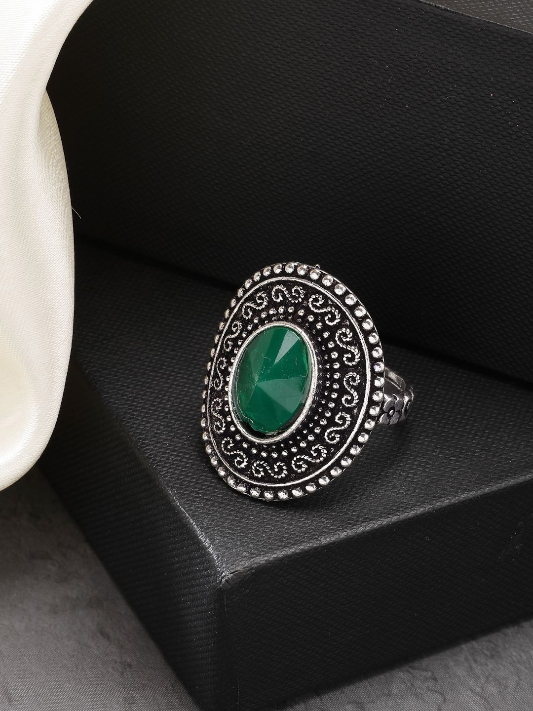

NVR German Silver Stone-Studded Adjustable Ring