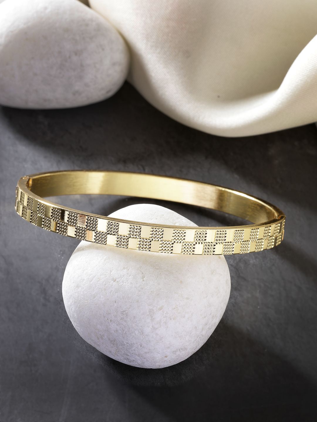 

NVR Men Gold-Plated Stainless Steel Kada Bracelet