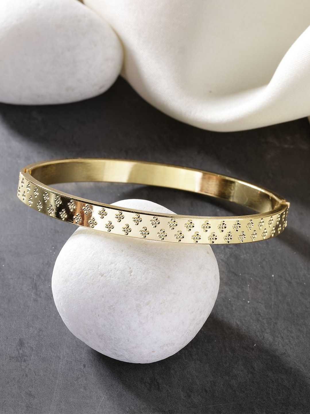 

NVR Men Gold-Plated Stainless Steel Kada Bracelet