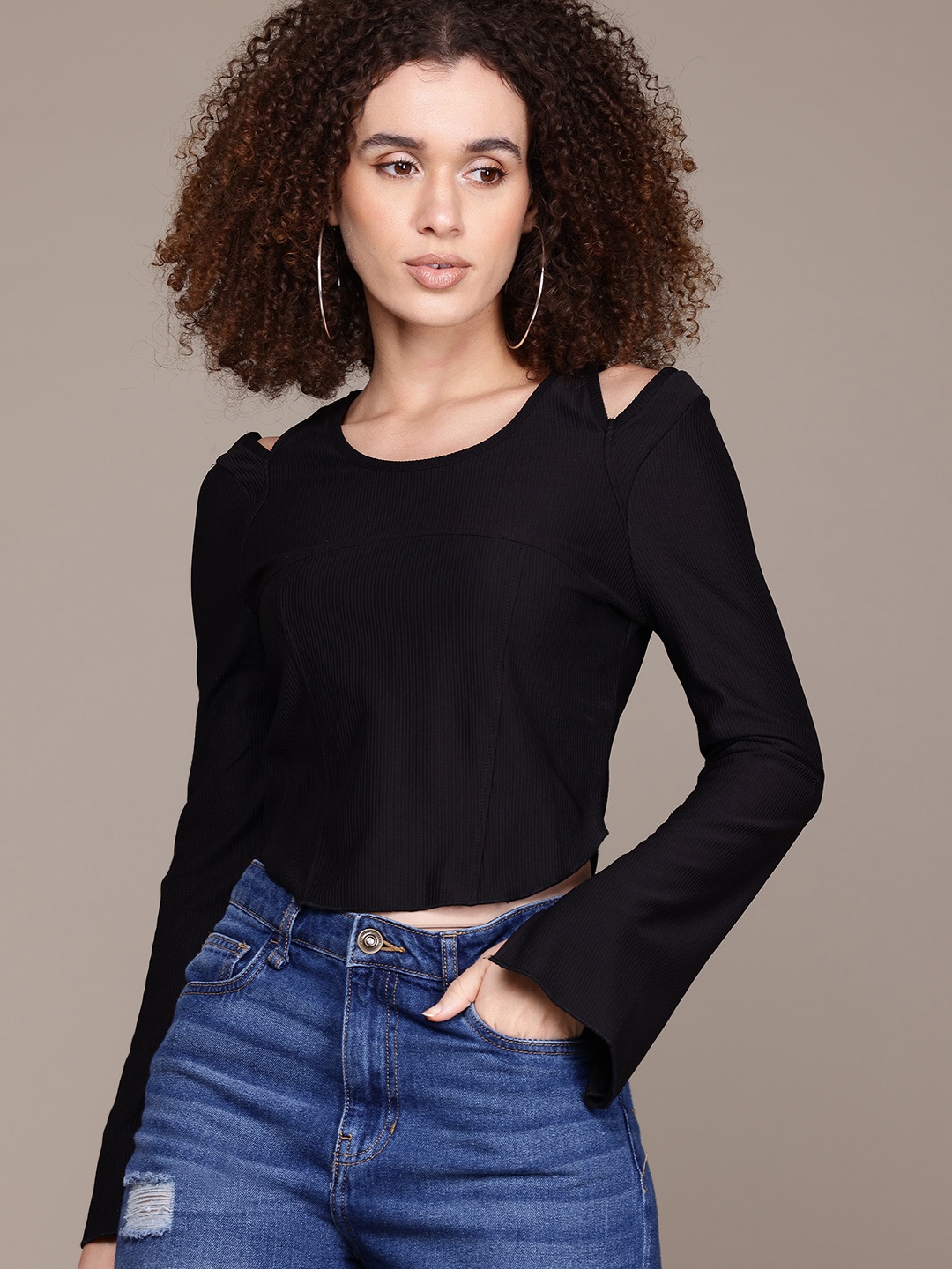 

The Roadster Lifestyle Co. Cut Out Detail Ribbed Top, Black