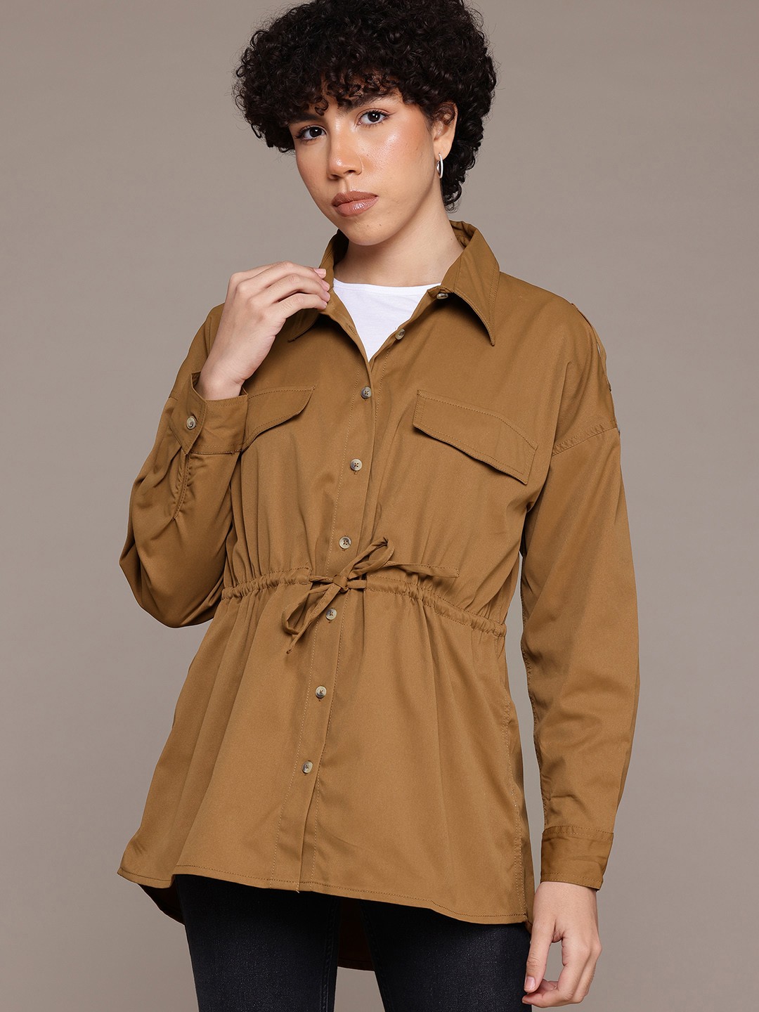 

The Roadster Lifestyle Co. Women Pure Cotton Casual Shirt with Belt, Mustard