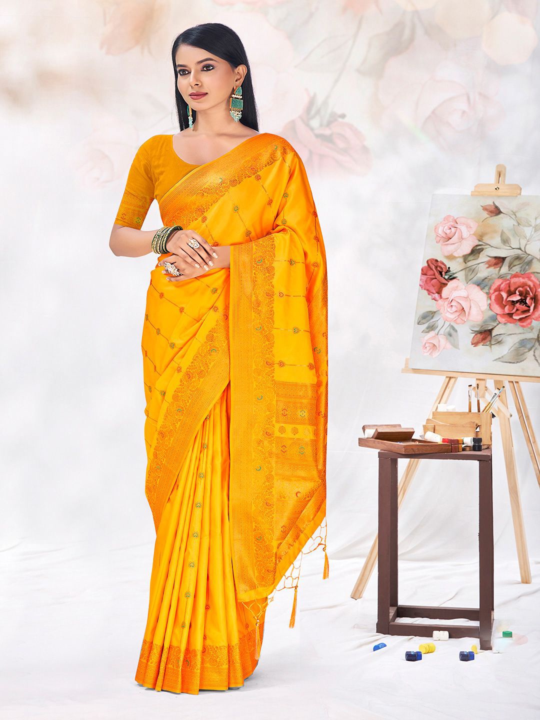 

Ishin Ethnic Motifs Woven Design Zari Saree, Yellow