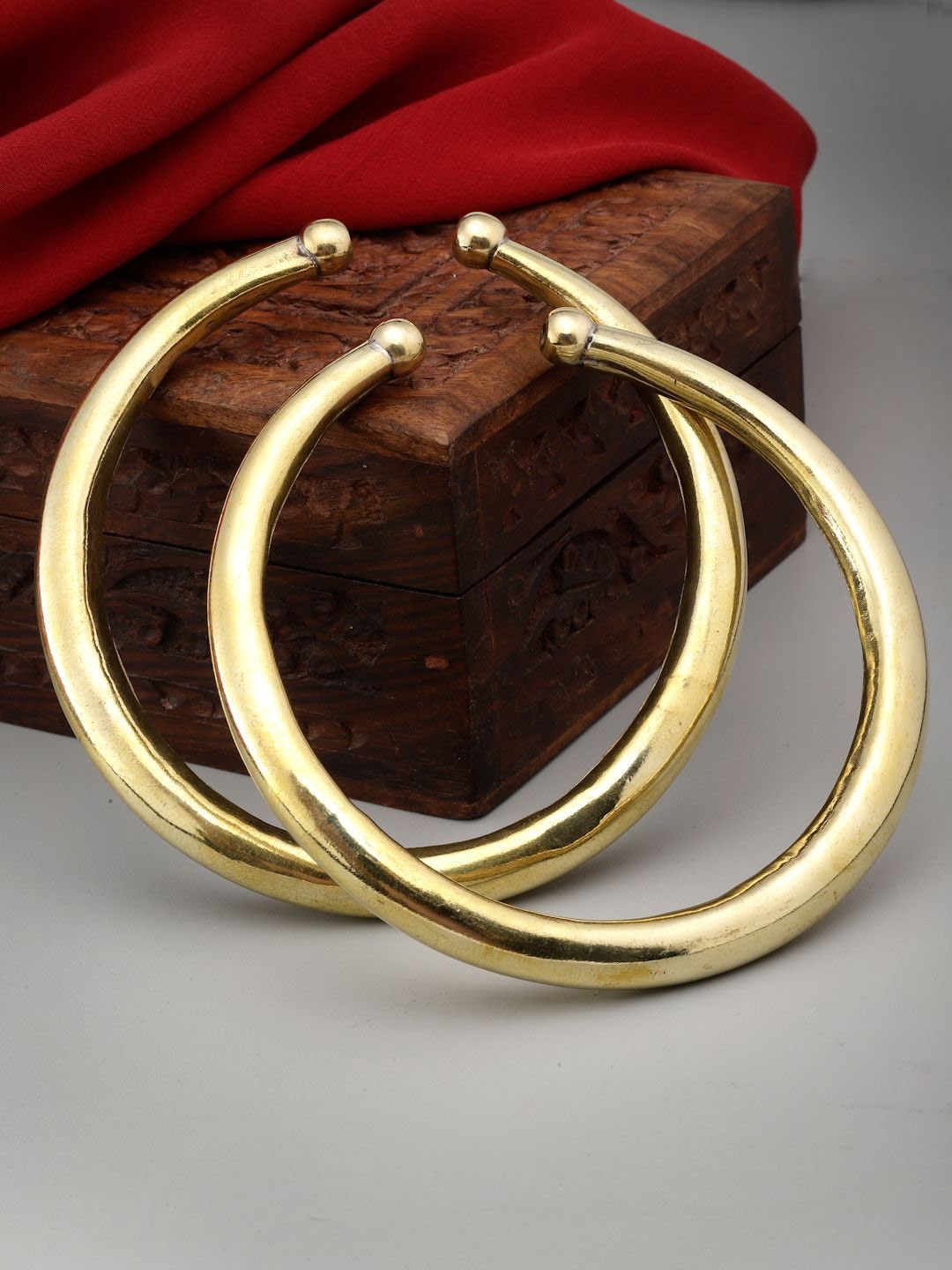 

Sanjog Set Of 2 Gold-Plated Tribal Design Adjustable Oxidised Kada Anklets