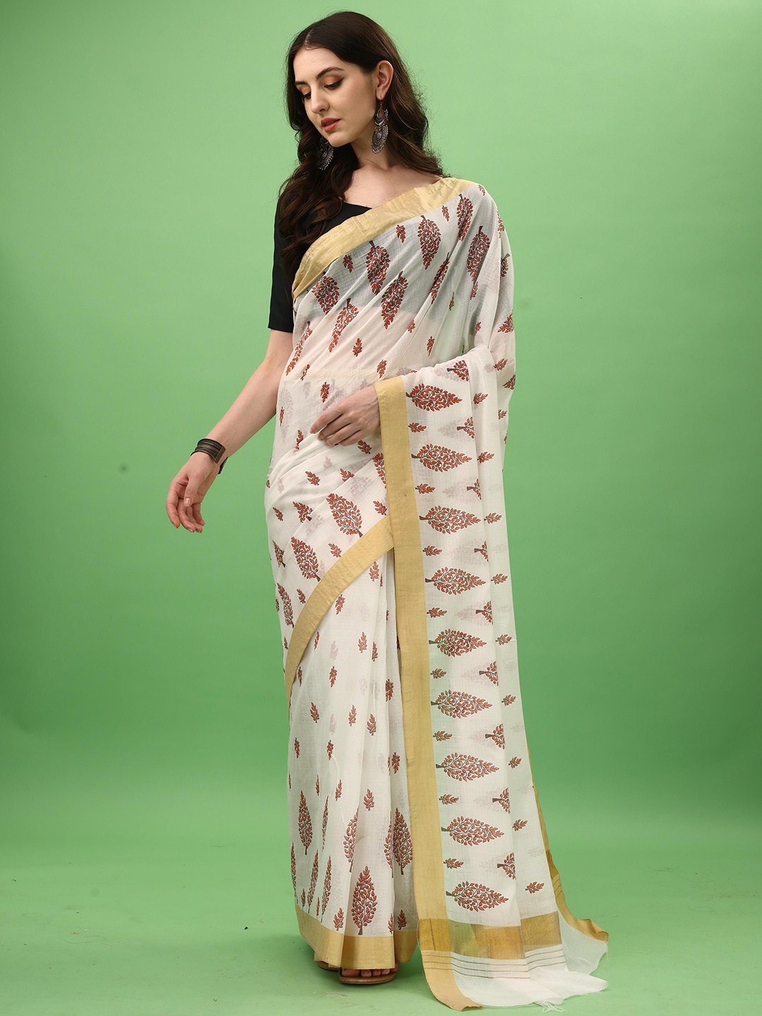 

THE52 Ethnic Motifs Zari woven Saree, White