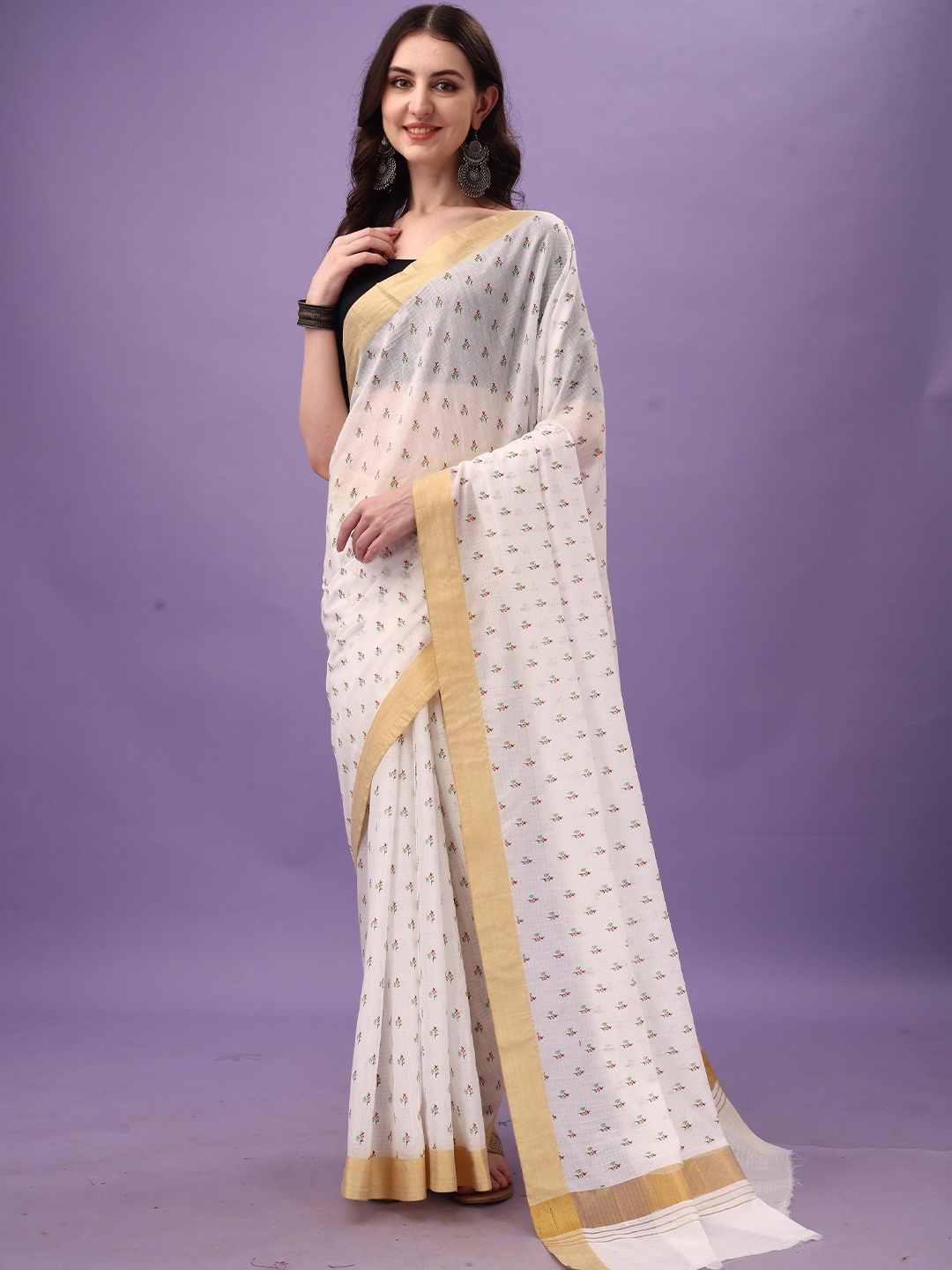 

THE52 Floral Zari Woven Saree, White