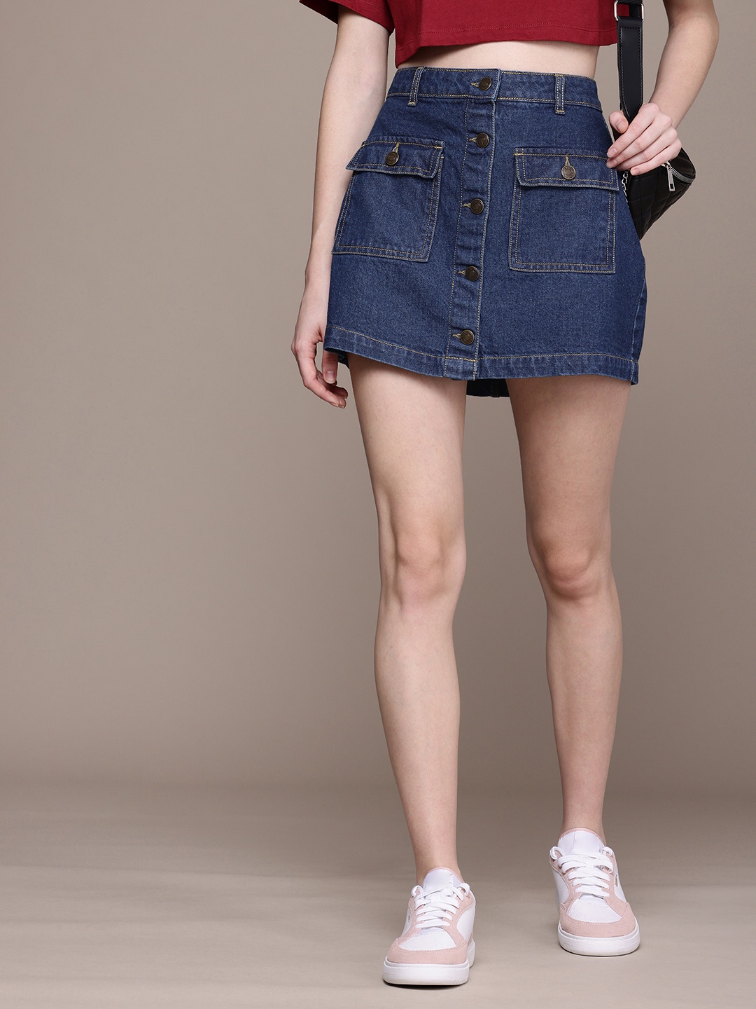 

The Roadster Life Co. Women Pure Cotton Denim Pencil Mini Skirts, Blue