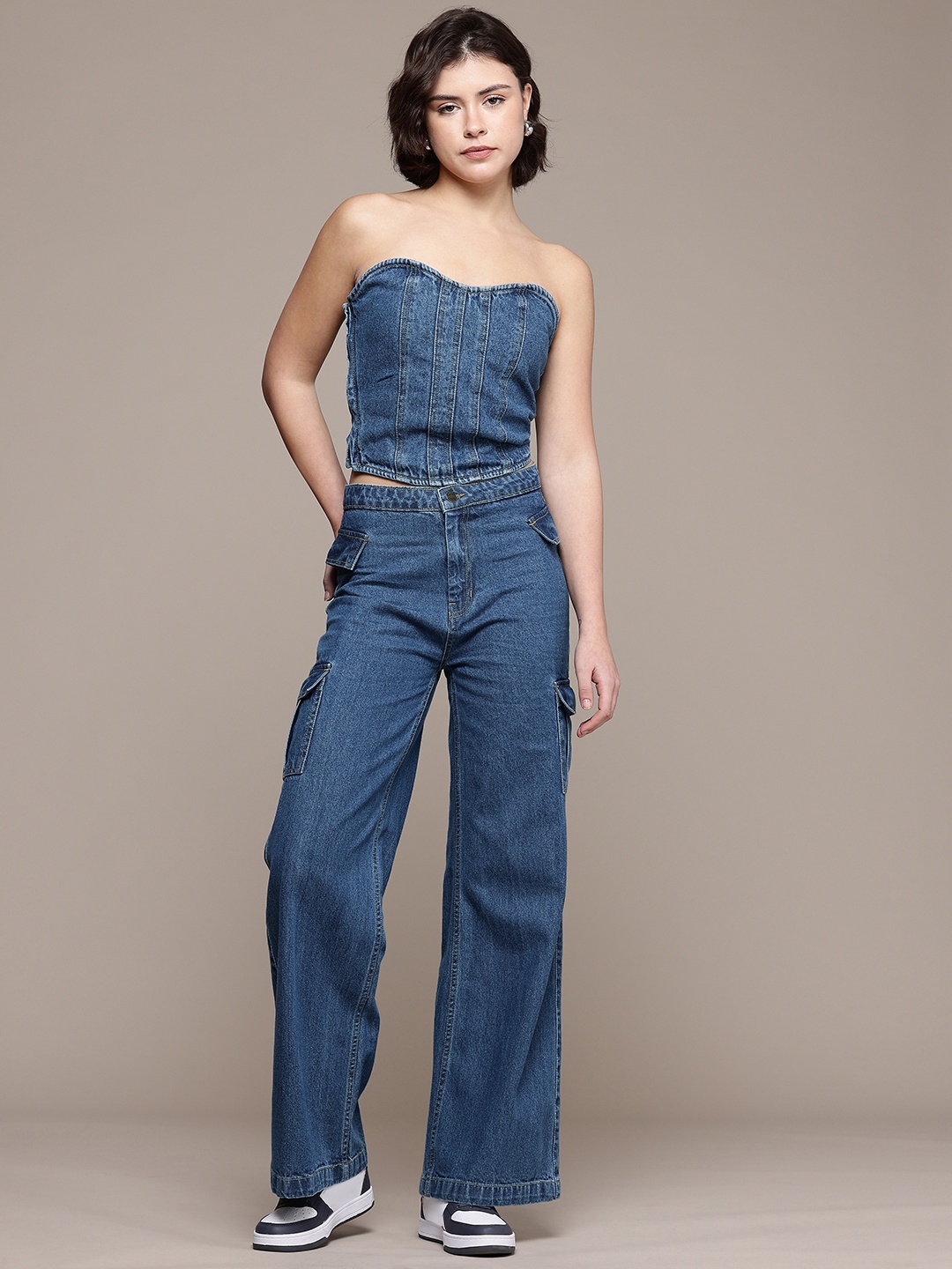 

The Roadster Life Co. Pure Cotton Denim Top With Trousers Co-Ords, Blue