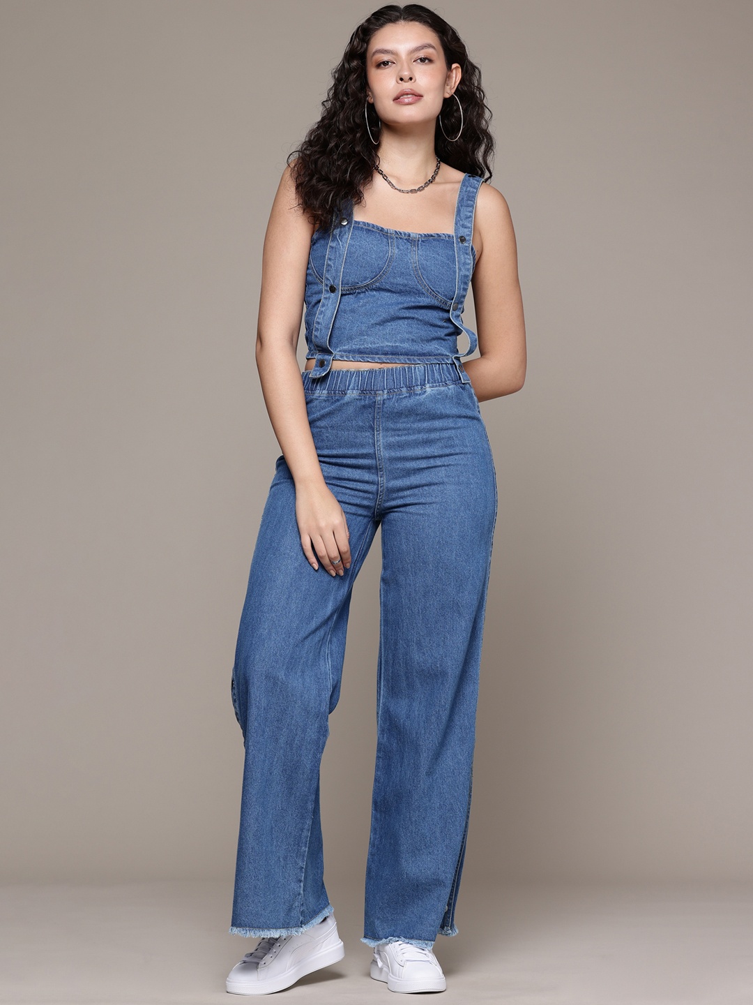 

The Roadster Life Co. Denim Top with Straight Fit Jeans Pure Cotton Co-Ords, Blue