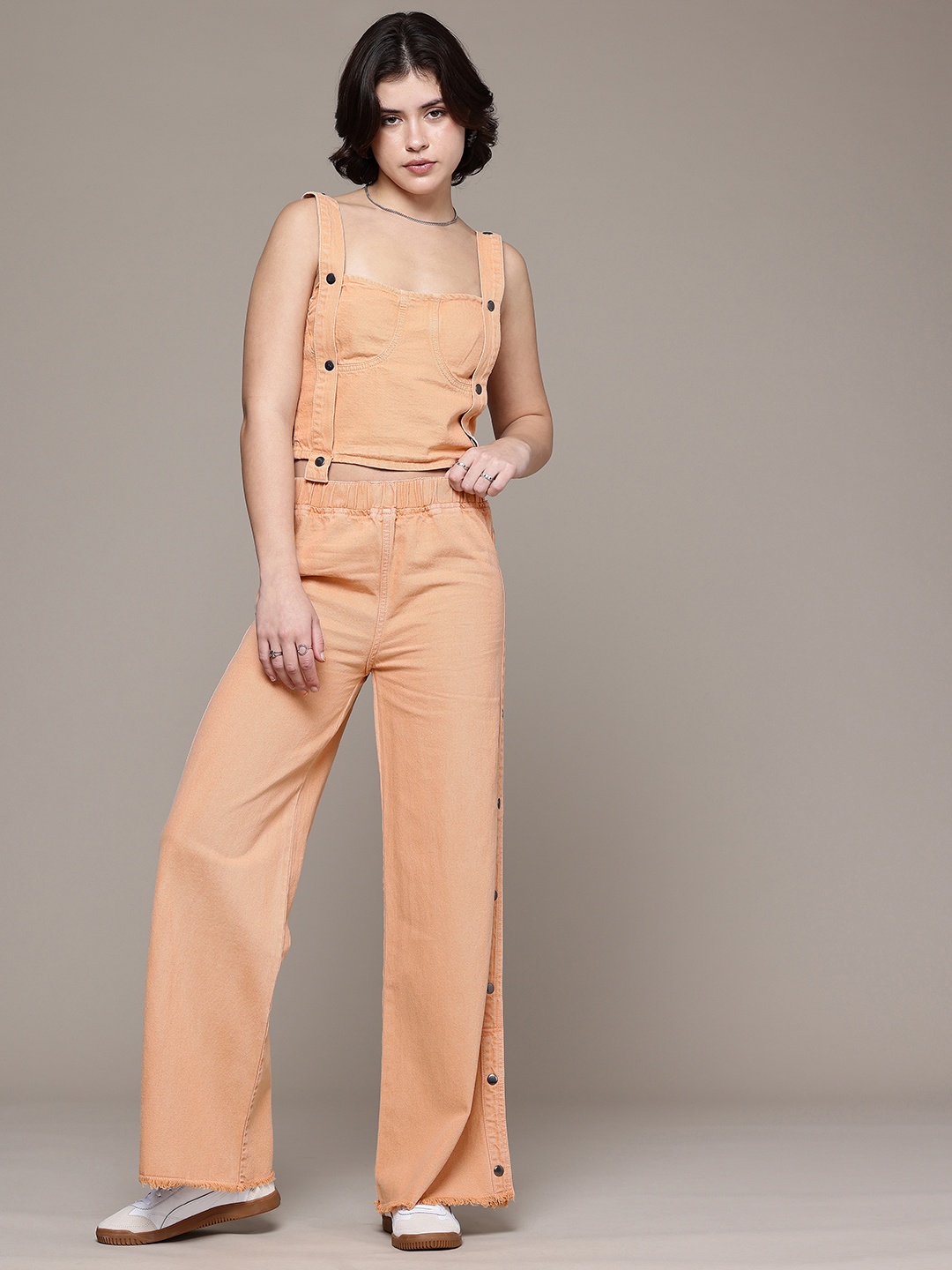 

The Roadster Life Co. Denim Top with Straight Fit Jeans Pure Cotton Co-Ords, Orange