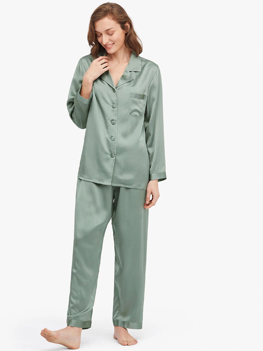 

Bella Babe by SK Women Solid Satin Night suit, Olive