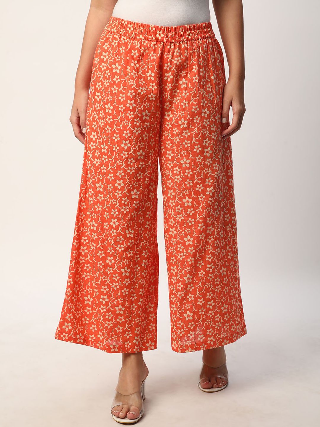 

R&B Women Floral Printed Smart Parallel Trousers, Orange