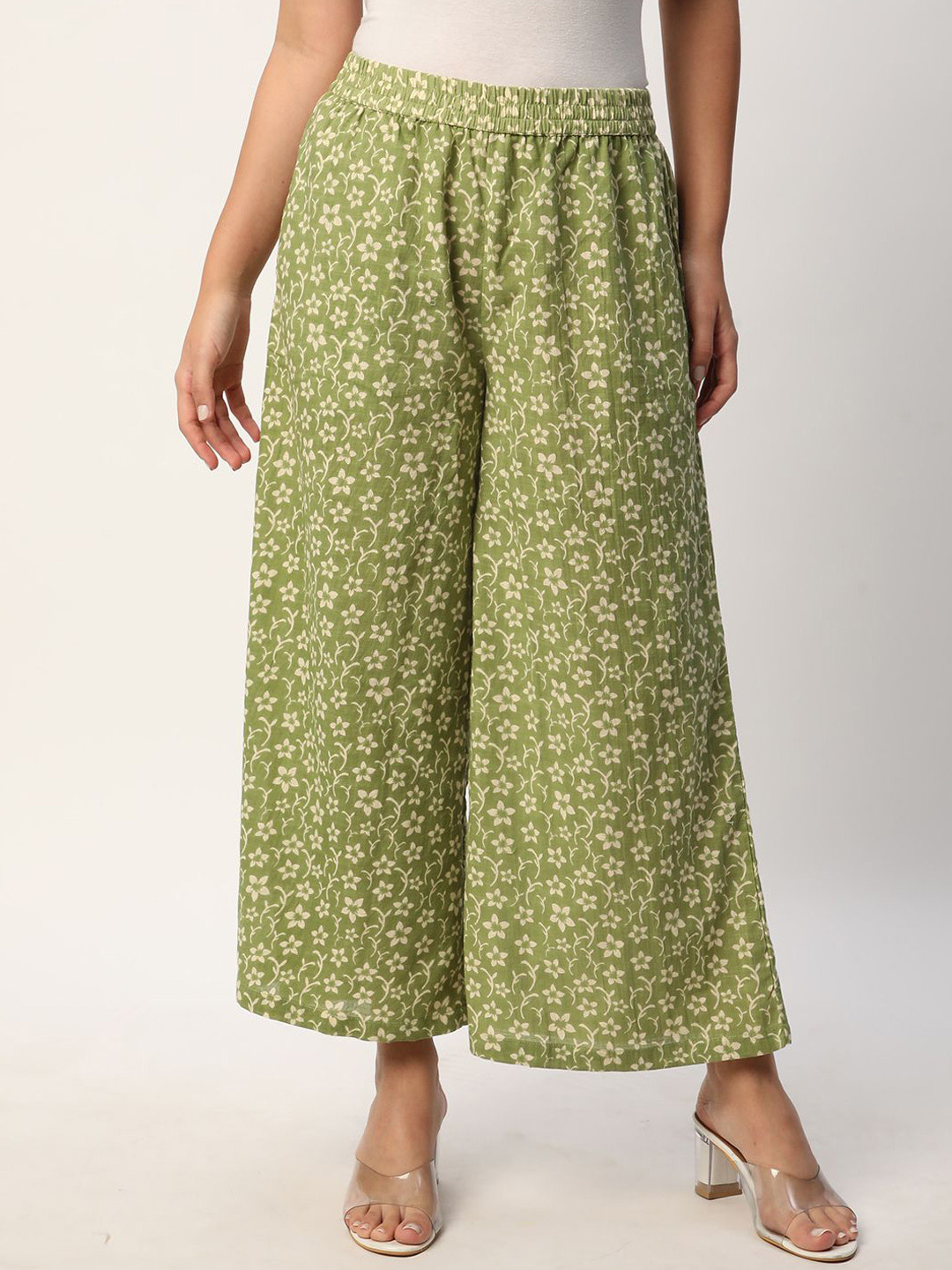 

R&B Women Floral Printed Smart Parallel Trousers, Green