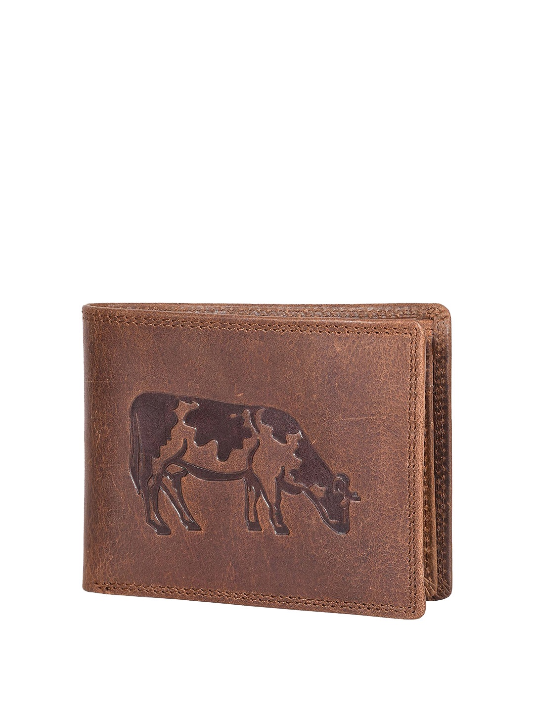 

Sassora Men Animal Printed Embellished Leather Two Fold Wallet, Brown