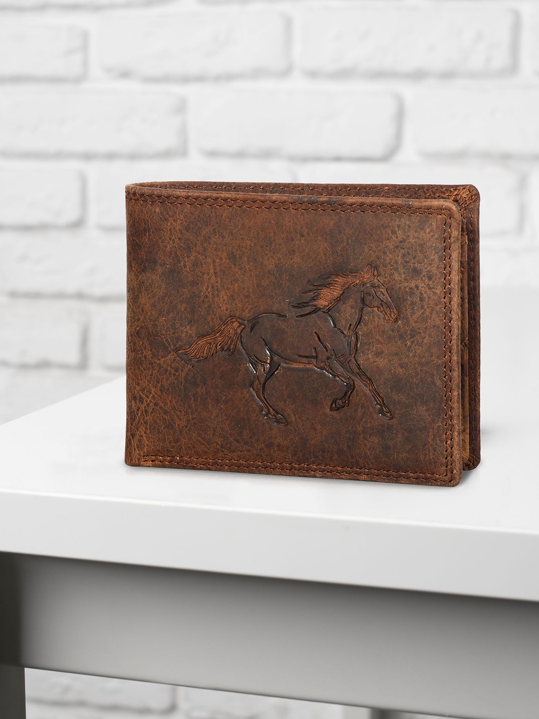 

Sassora Men Animal Embossed Leather Two Fold Wallet, Brown