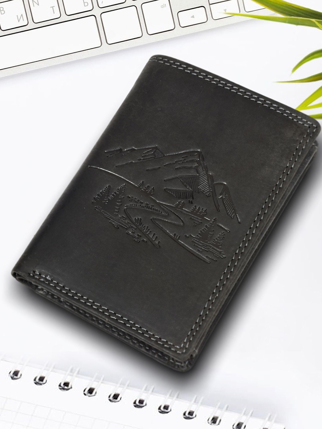 

Sassora Men Embossed Leather Two Fold Wallet, Black