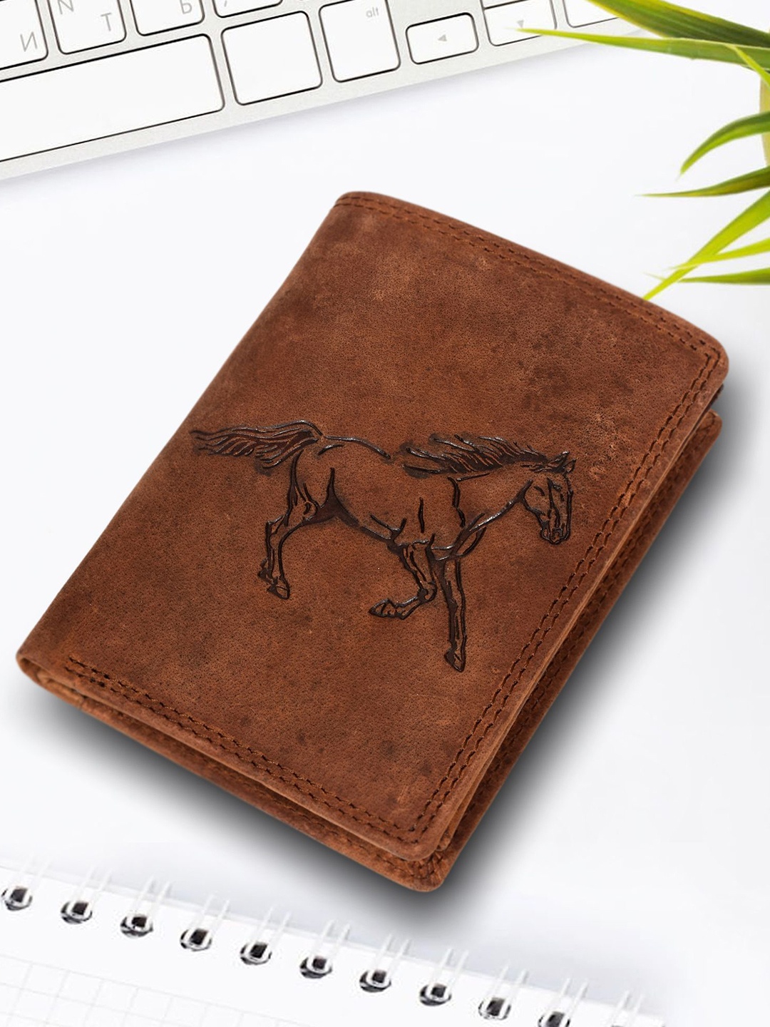 

Sassora Men Animal Embossed Leather Two Fold Wallet, Brown