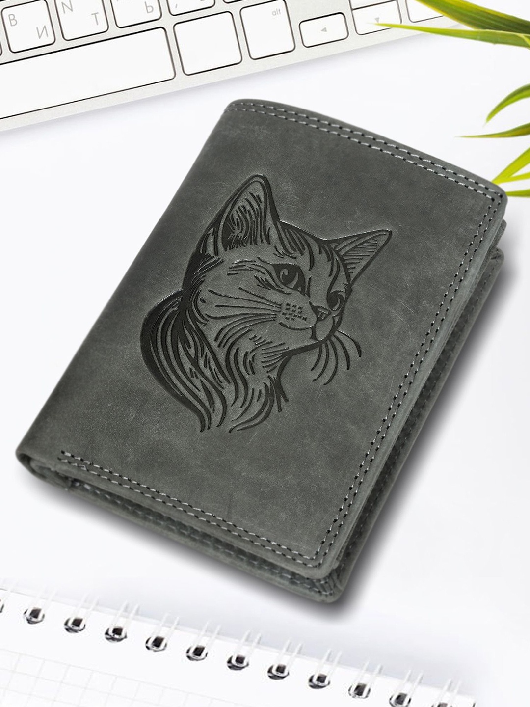 

Sassora Men Animal Embossed Leather Two Fold Wallet, Grey