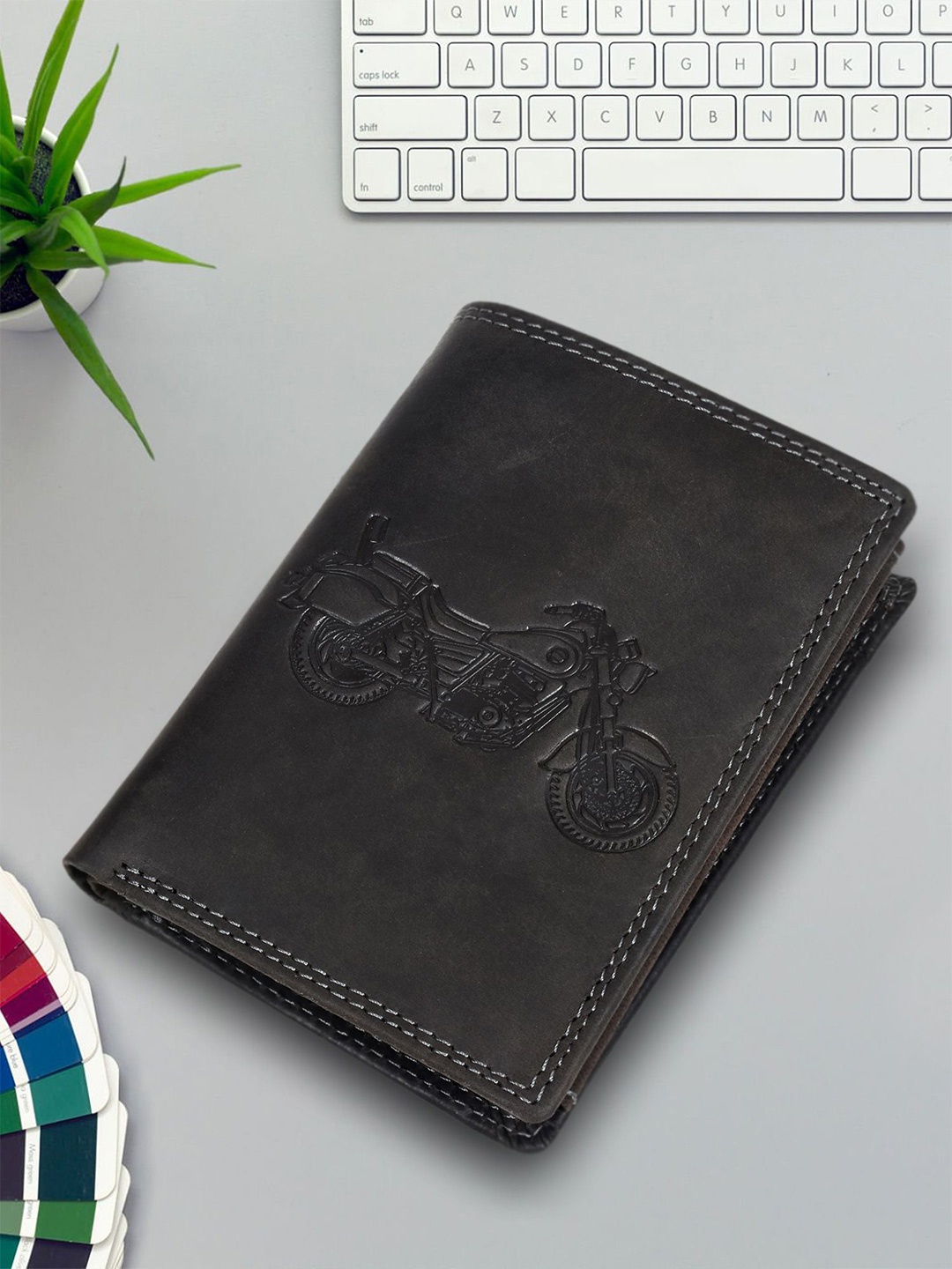 

Sassora Men Printed Embellished Leather Two Fold Wallet, Black