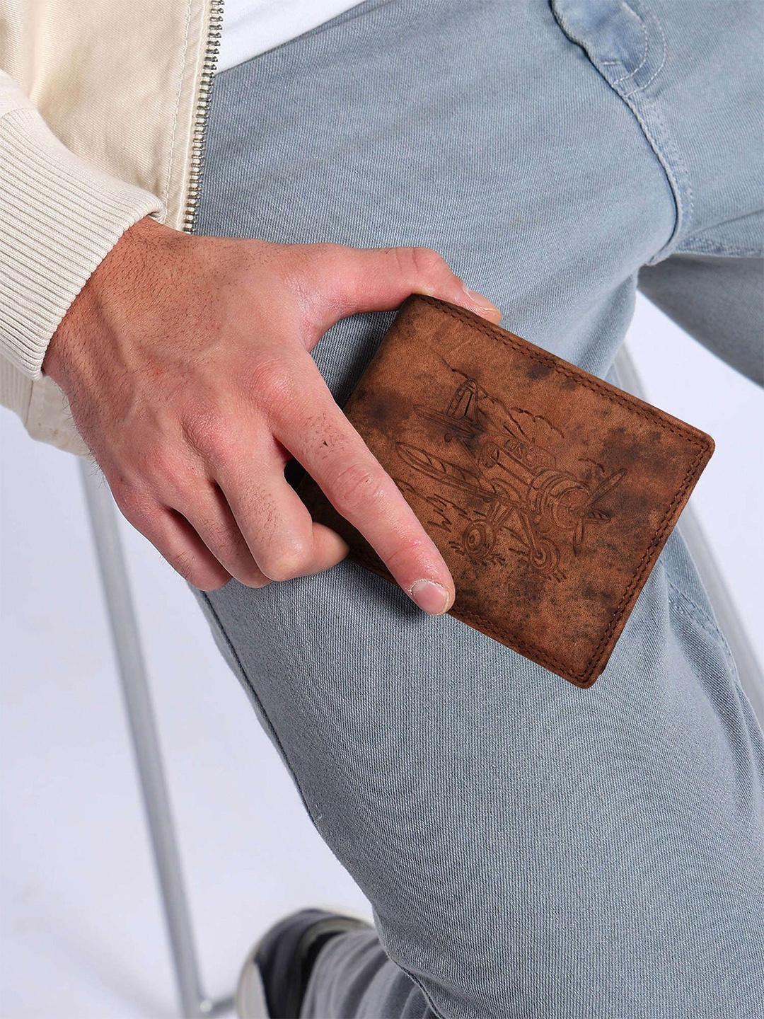 

Sassora Men Printed Embossed Leather Two Fold Wallet, Brown