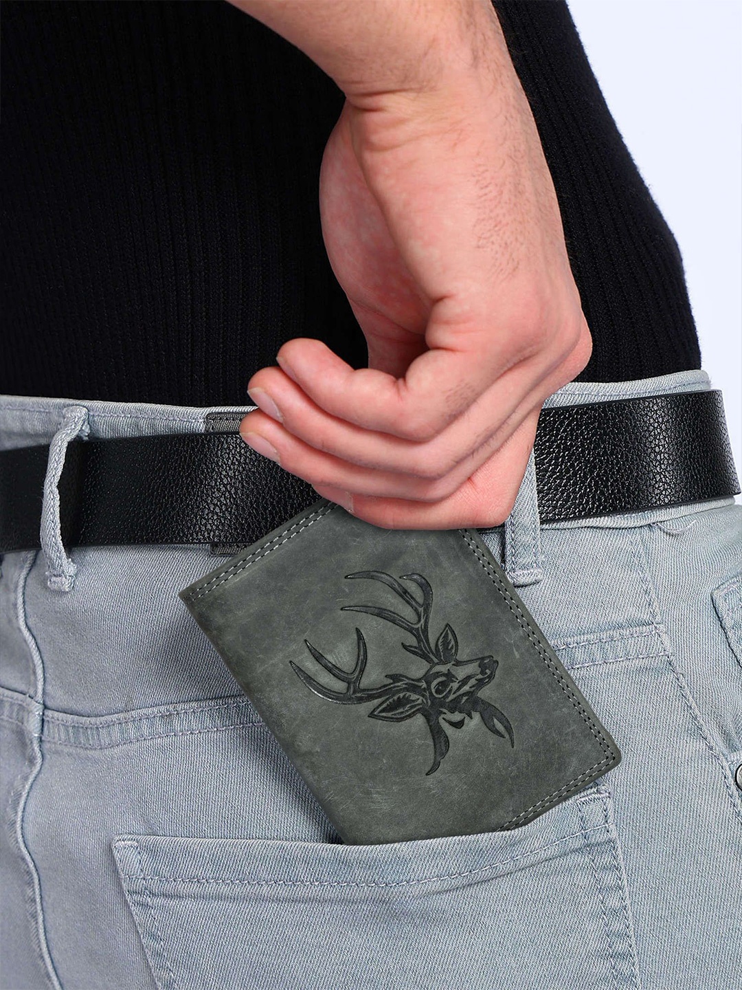 

Sassora Men Animal Embossed Leather Two Fold Wallet, Grey