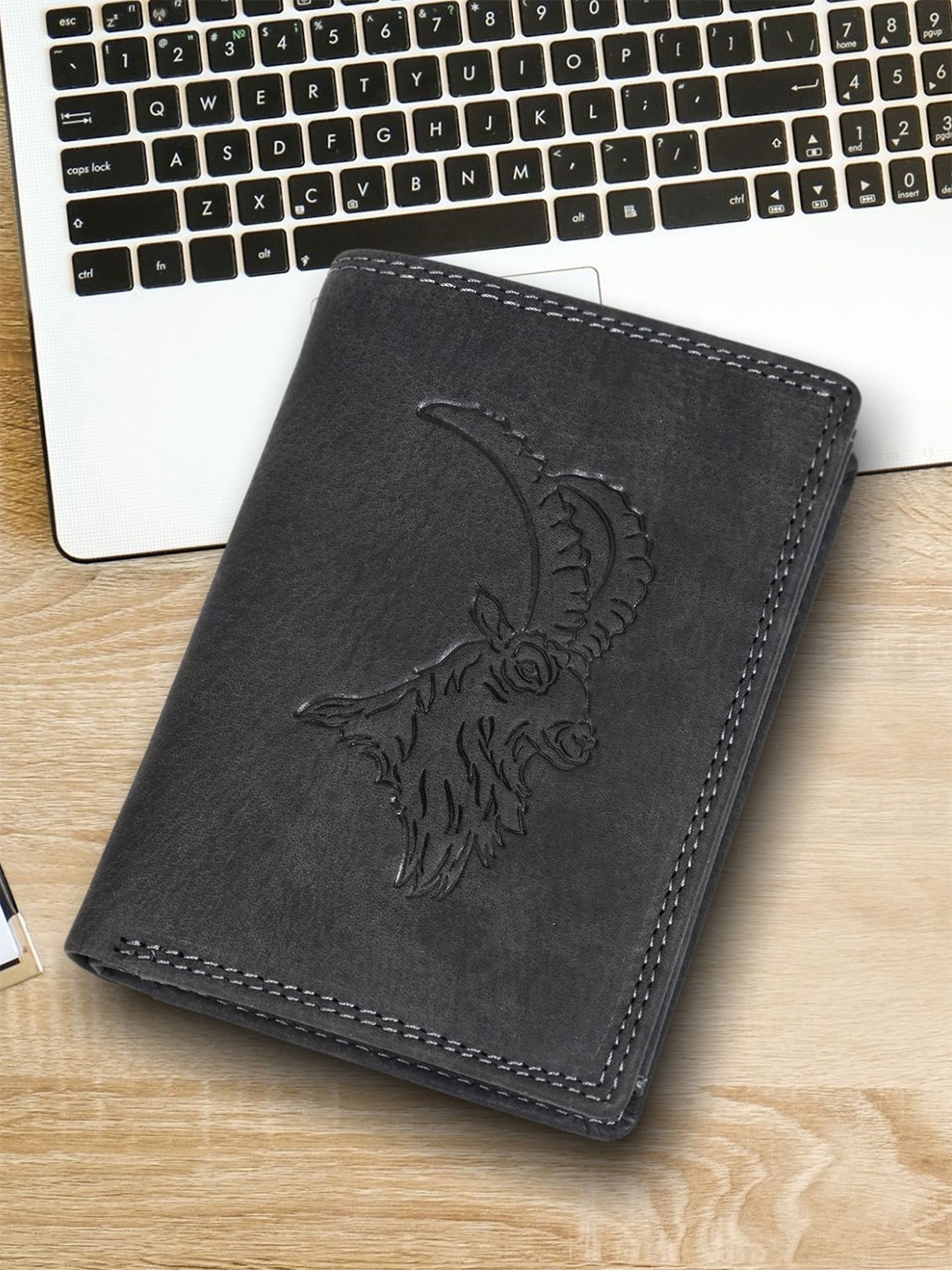 

Sassora Men Animal Embossed Leather Two Fold Wallet, Black