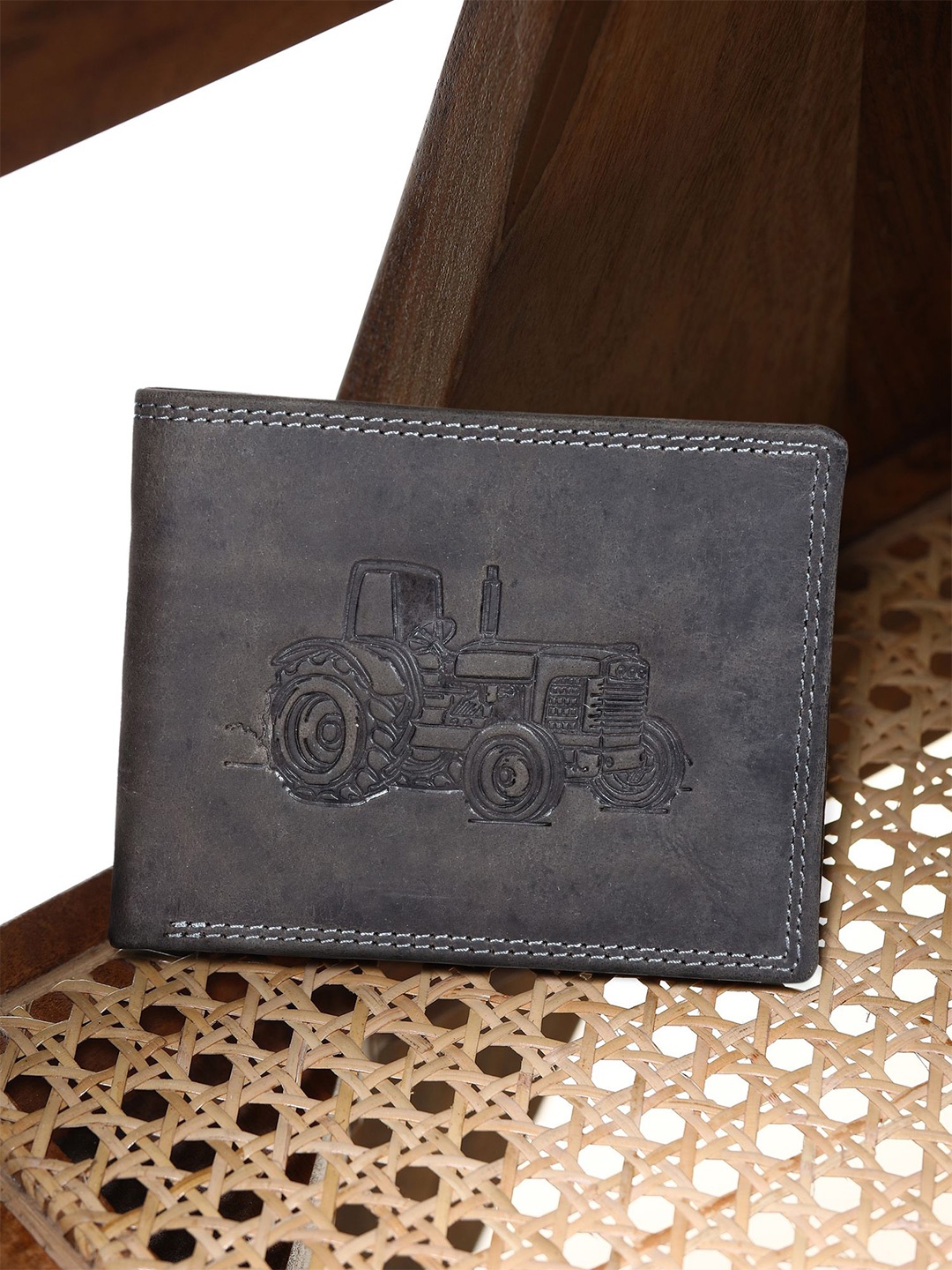 

Sassora Men Embossed Leather Two Fold Wallet, Black