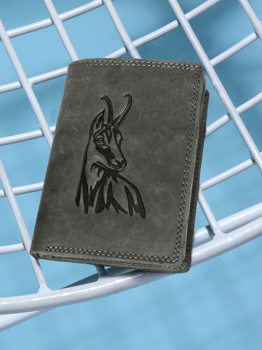 

Sassora Men Animal Embossed Leather Two Fold Wallet, Grey