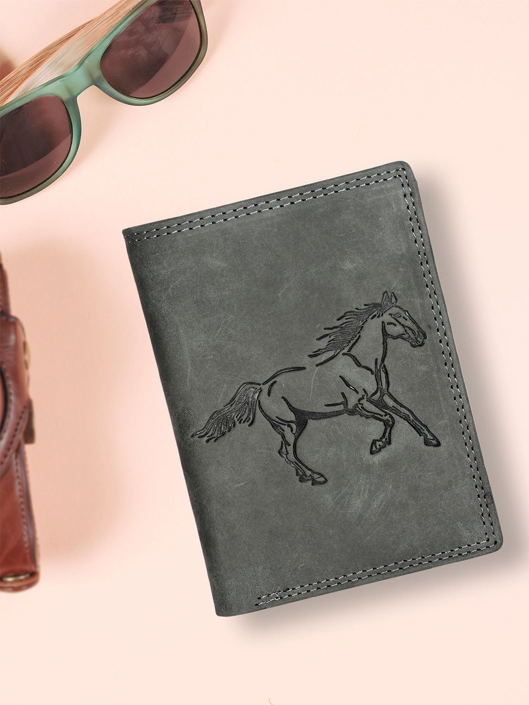 

Sassora Men Animal Embossed Leather Two Fold Wallet, Grey