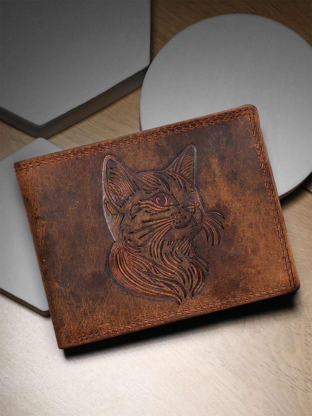 

Sassora Men Animal Embossed Leather Two Fold Wallet, Brown