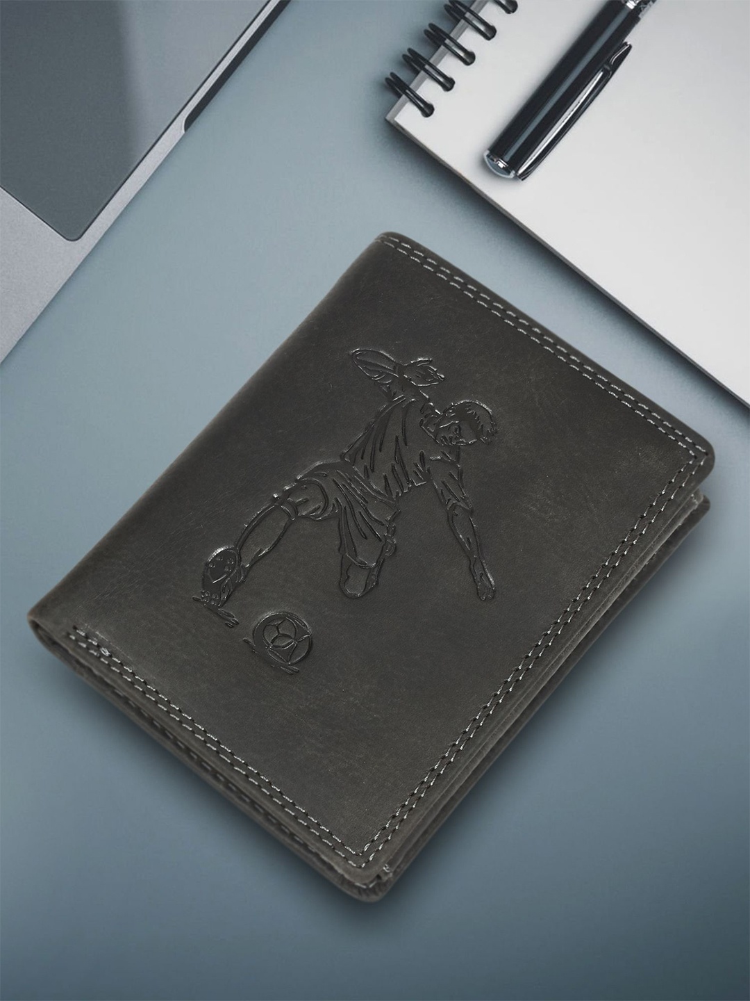 

Sassora Men Embossed Leather Two Fold Wallet, Black
