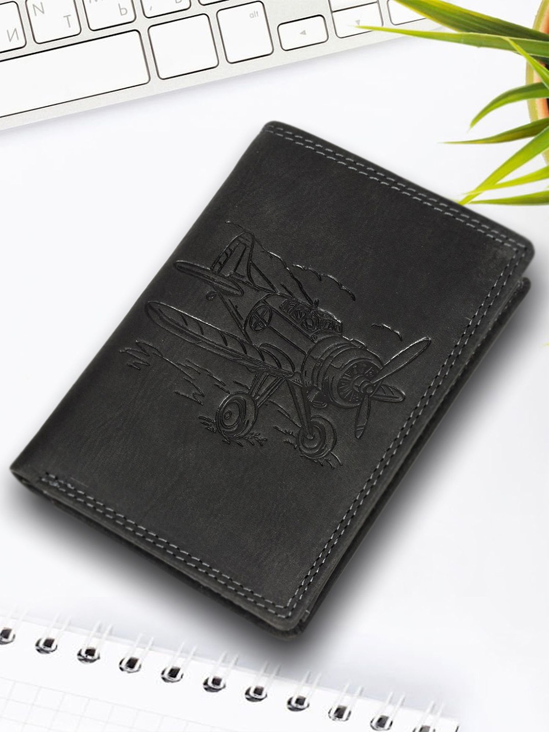 

Sassora Men Printed Leather Two Fold Wallet, Black