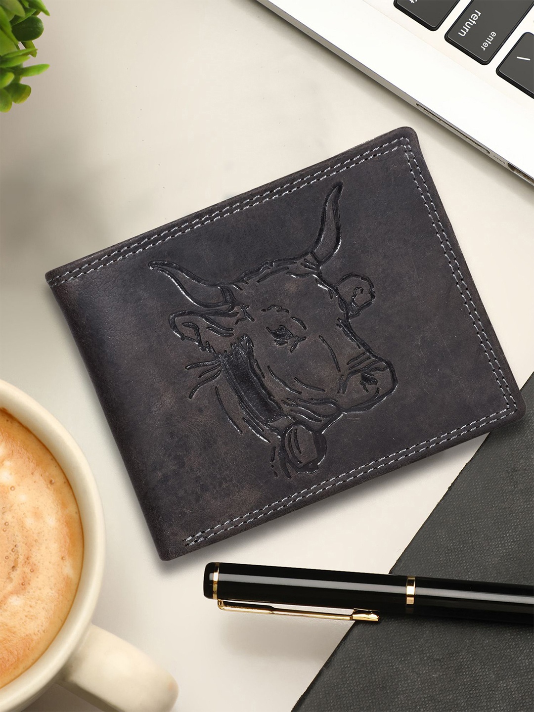 

Sassora Men Animal Embossed Leather Two Fold Wallet, Black