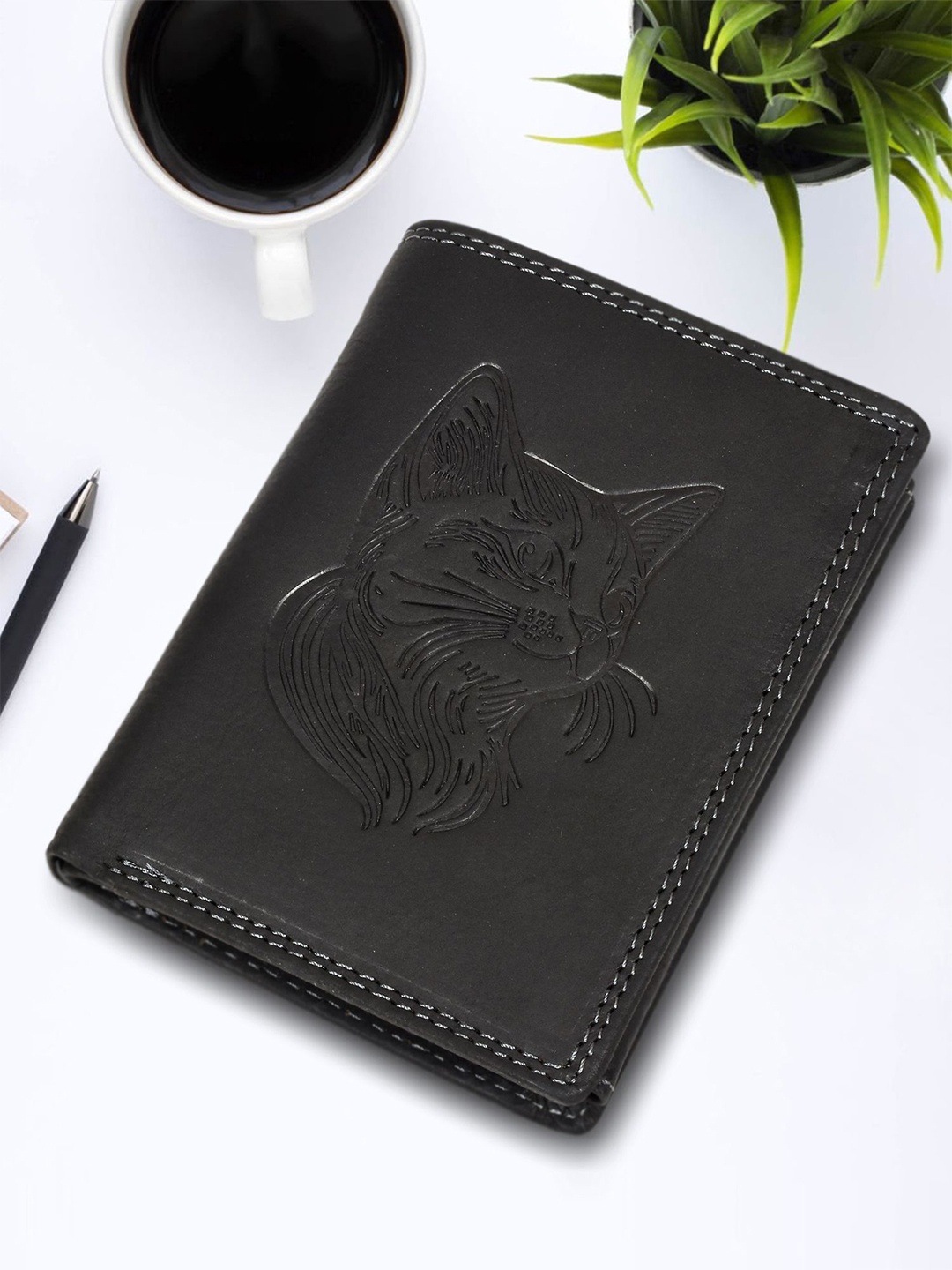 

Sassora Men Animal Embossed Leather Two Fold Wallet, Black