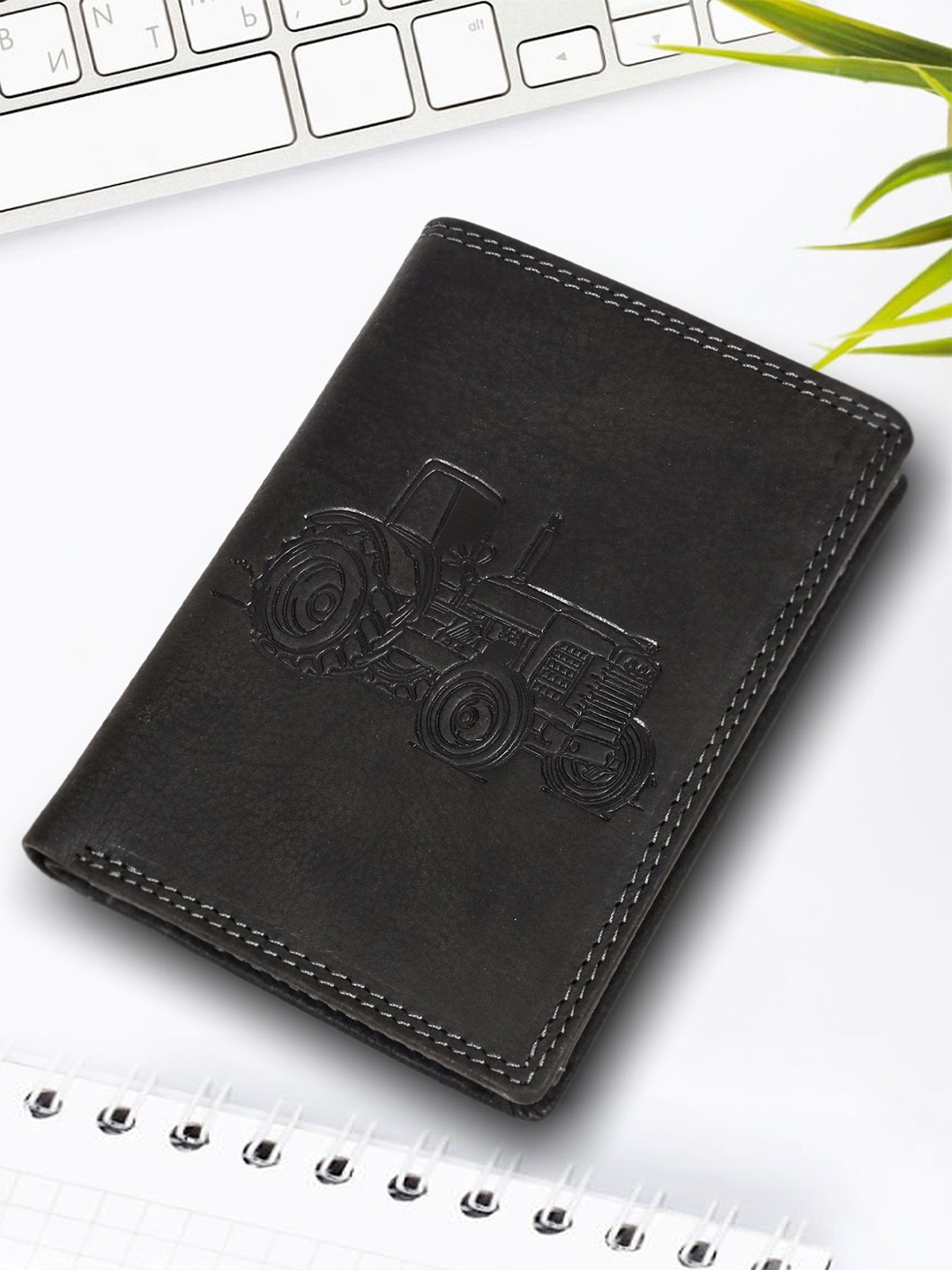 

Sassora Men Embossed Leather Two Fold Wallet, Black