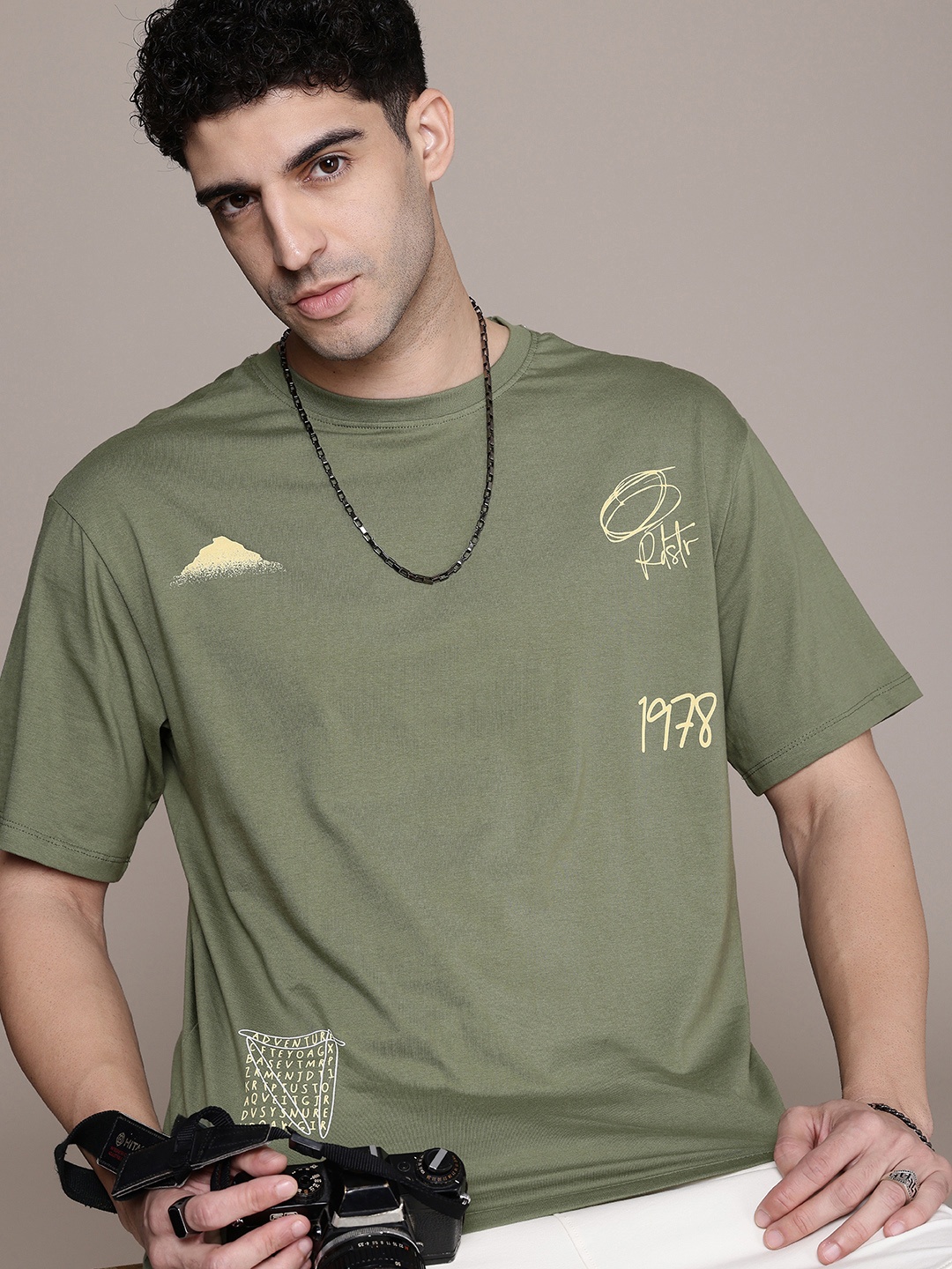 

The Roadster Life Co. Printed Relaxed Fit Pure Cotton T-shirt, Olive